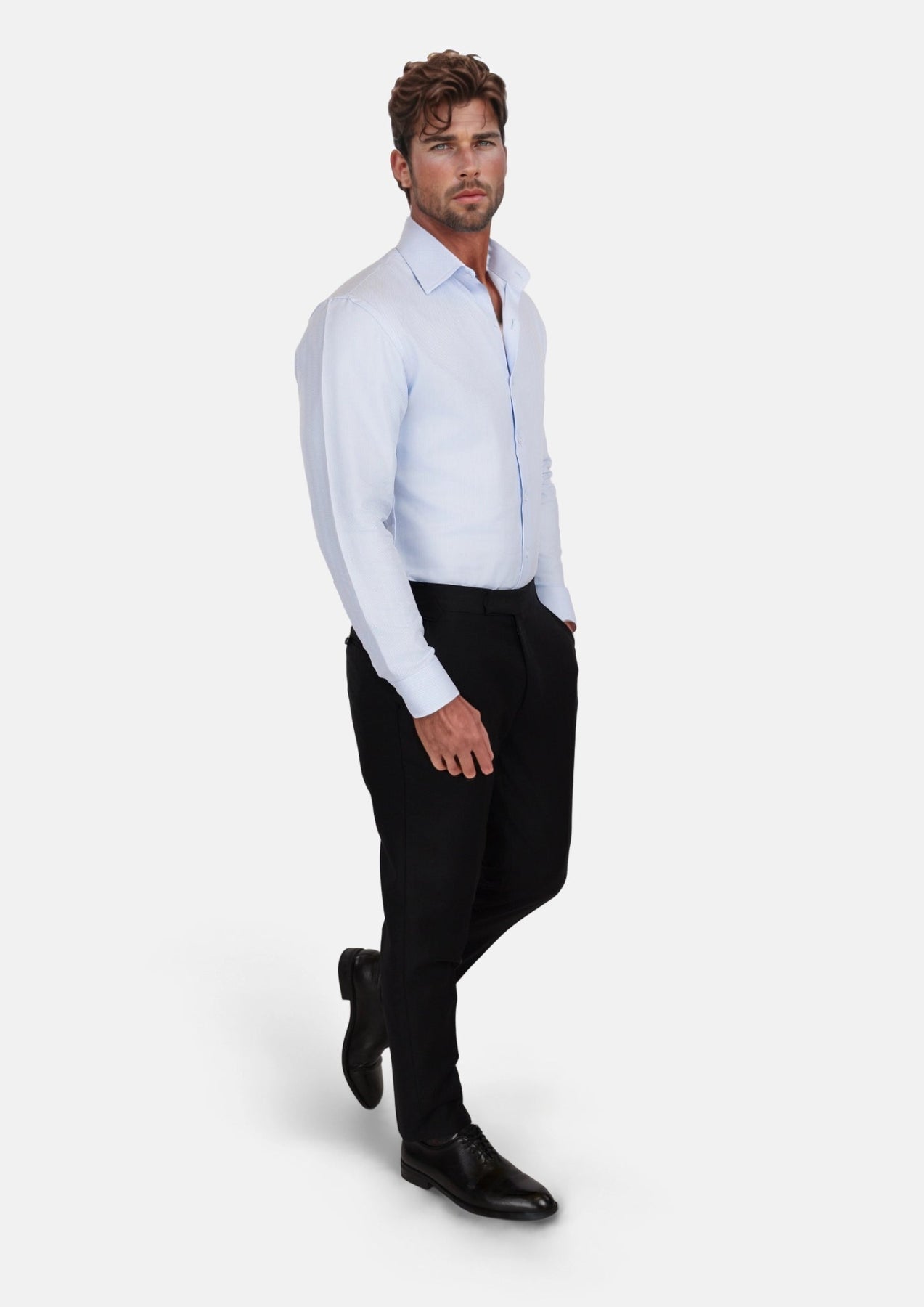 Sky Blue Herring Bone Shirt - SARTORO