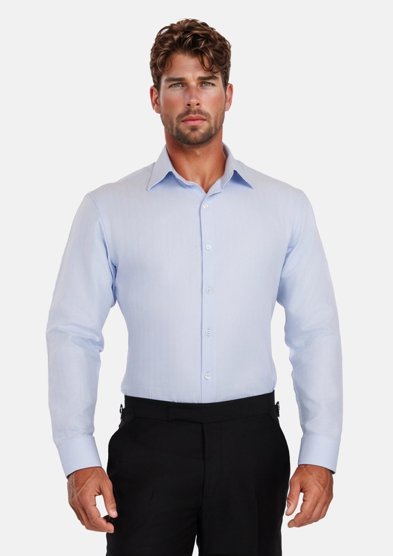 Sky Blue Herring Bone Shirt - SARTORO