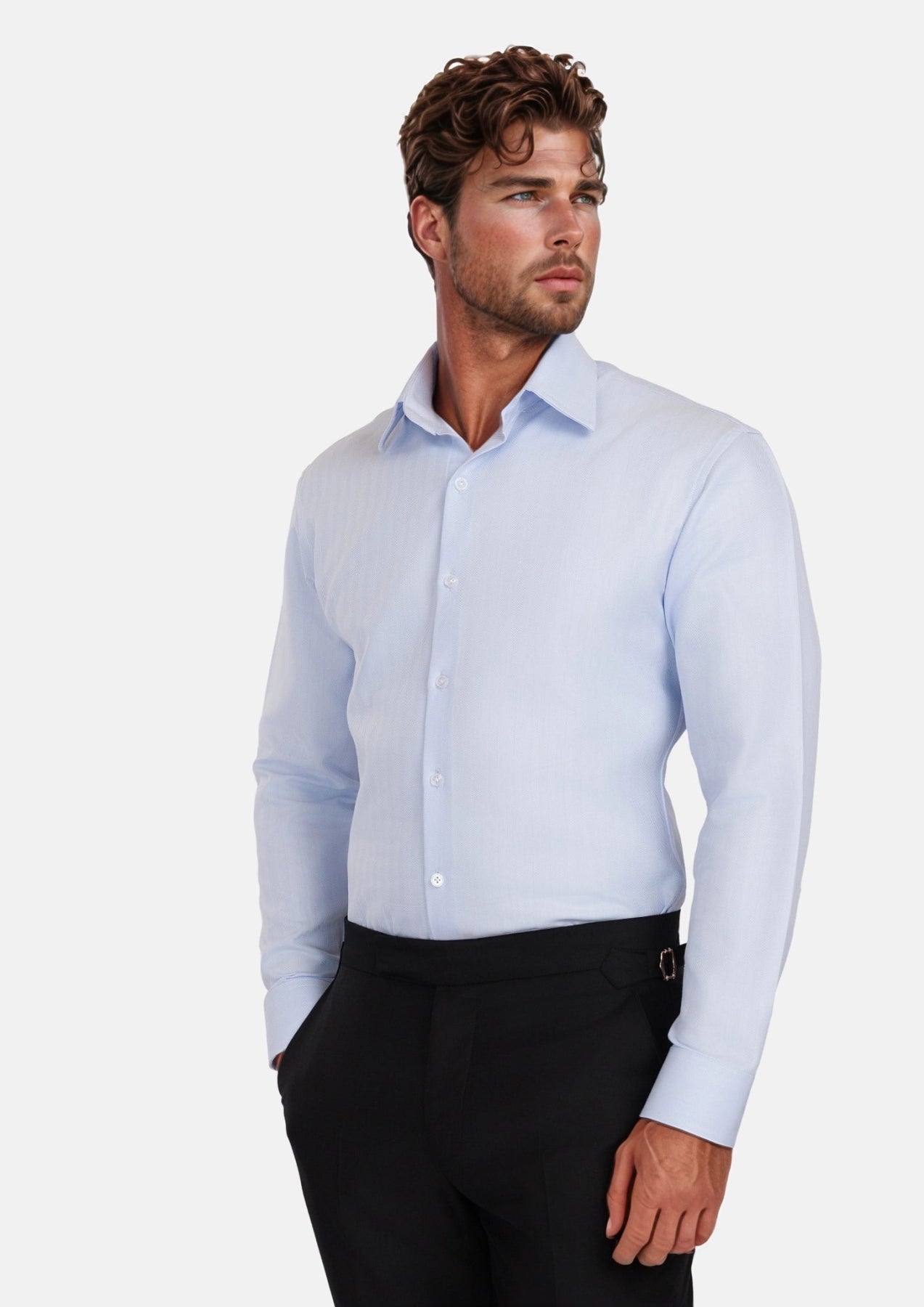 Sky Blue Herring Bone Shirt - SARTORO
