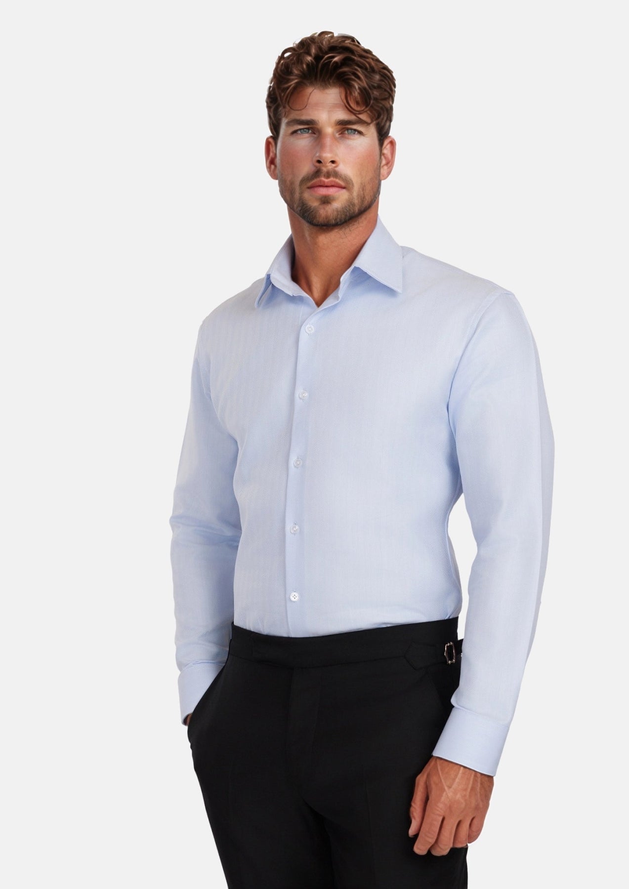 Sky Blue Herring Bone Shirt - SARTORO
