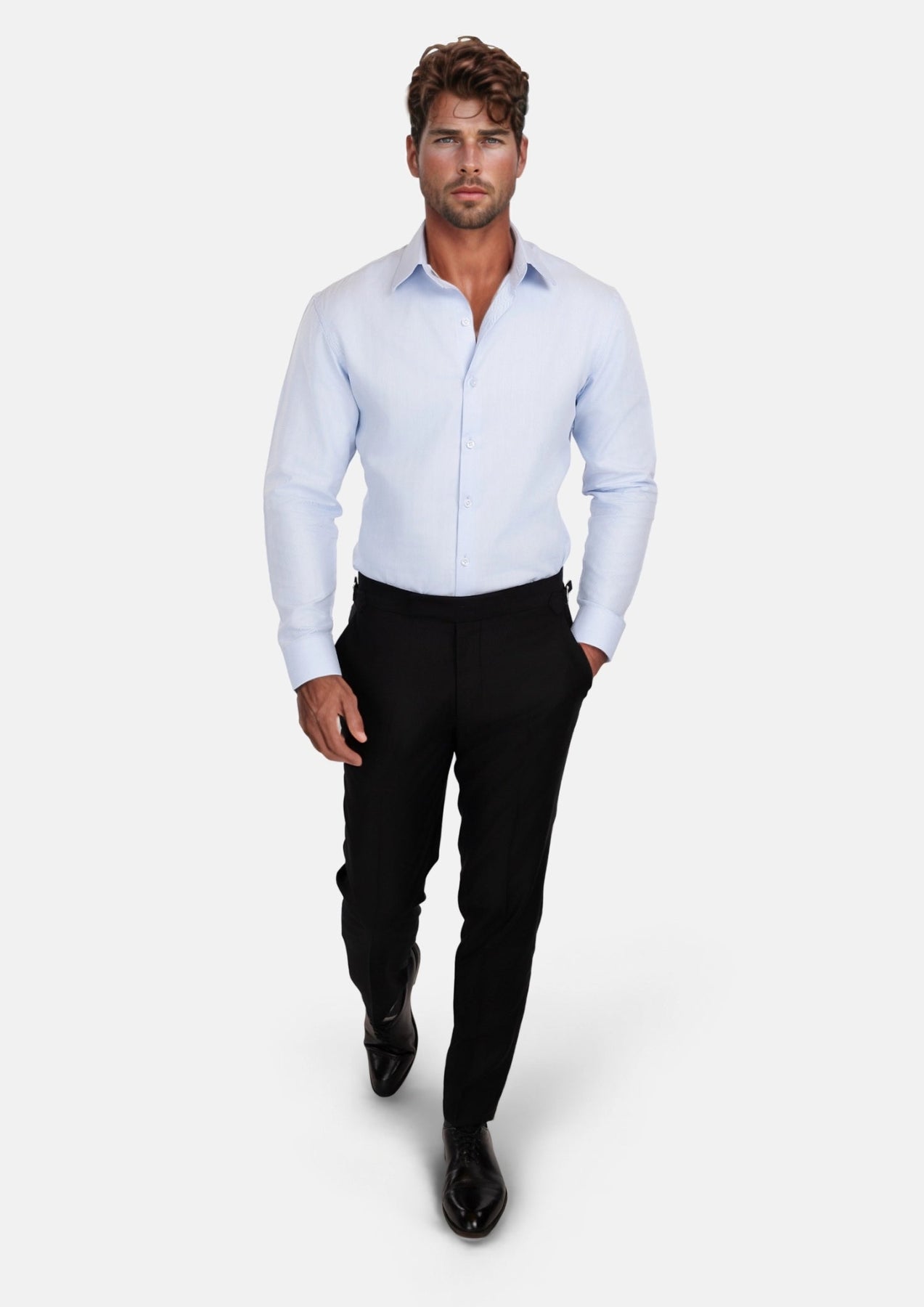 Sky Blue Herring Bone Shirt - SARTORO