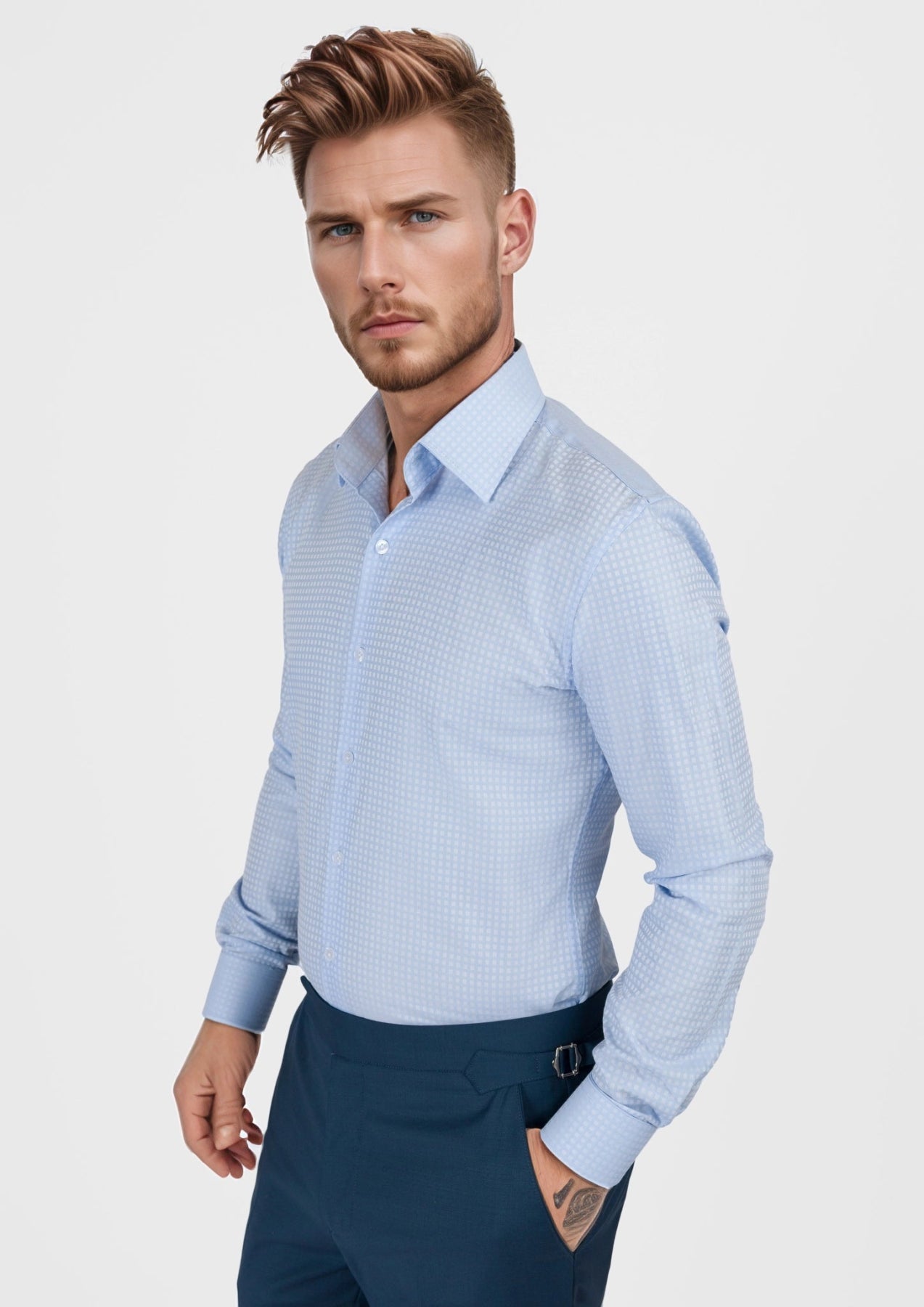 Sky Blue Microcheck Shirt - SARTORO