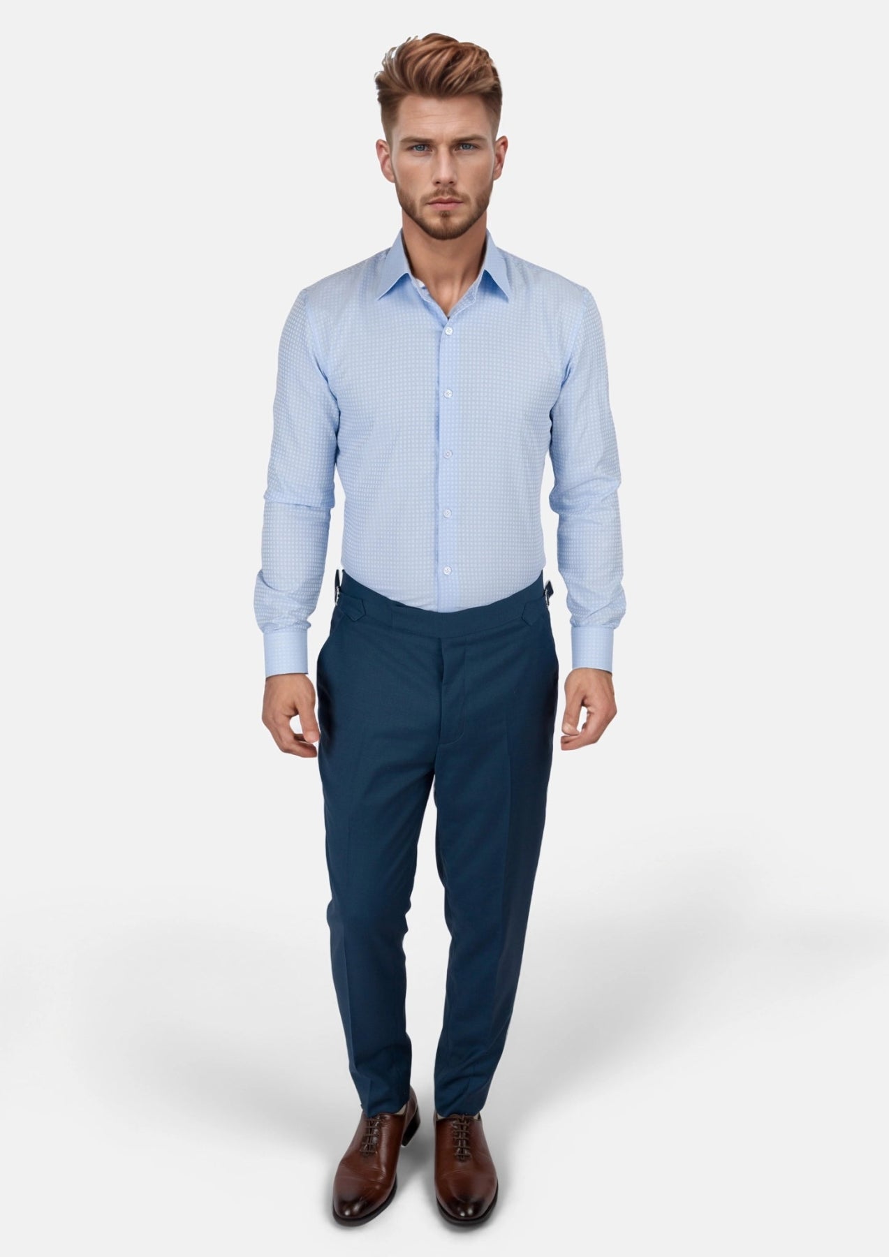 Sky Blue Microcheck Shirt - SARTORO