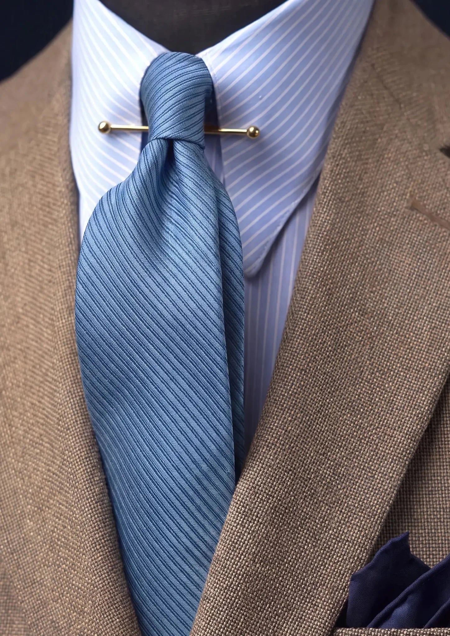 Slate Blue Ribbed Stripe Tie - SARTORO138