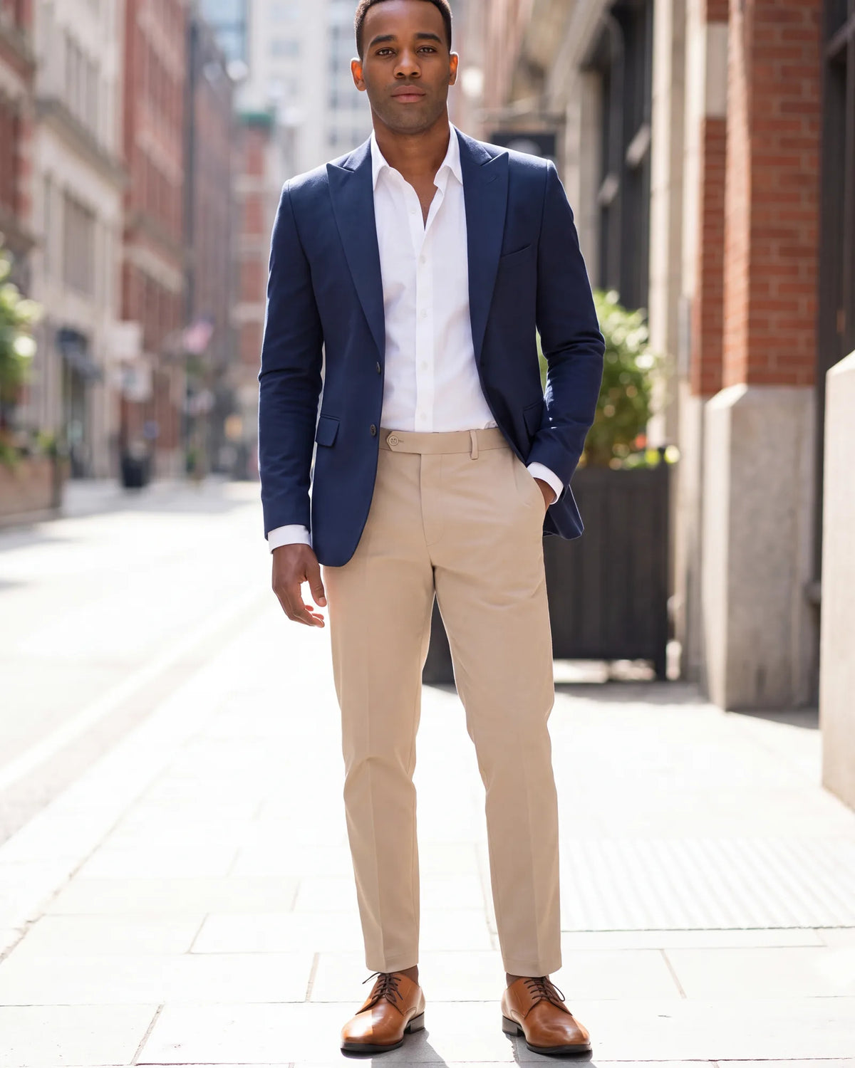 Not sure what smart casual means? Think jacket or collared shirt, chinos and leather shoes, with no tie and no full suit.