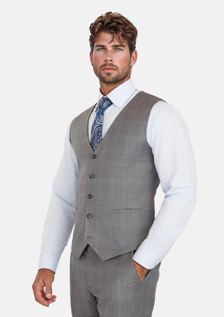 Smoke Grey Checked Vest - SARTORO808