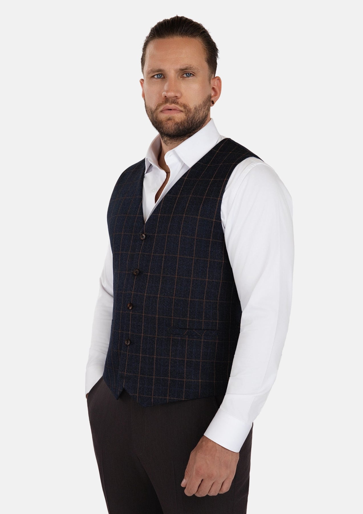 Spruce Blue Flannel Windowpane Vest - SARTORO872