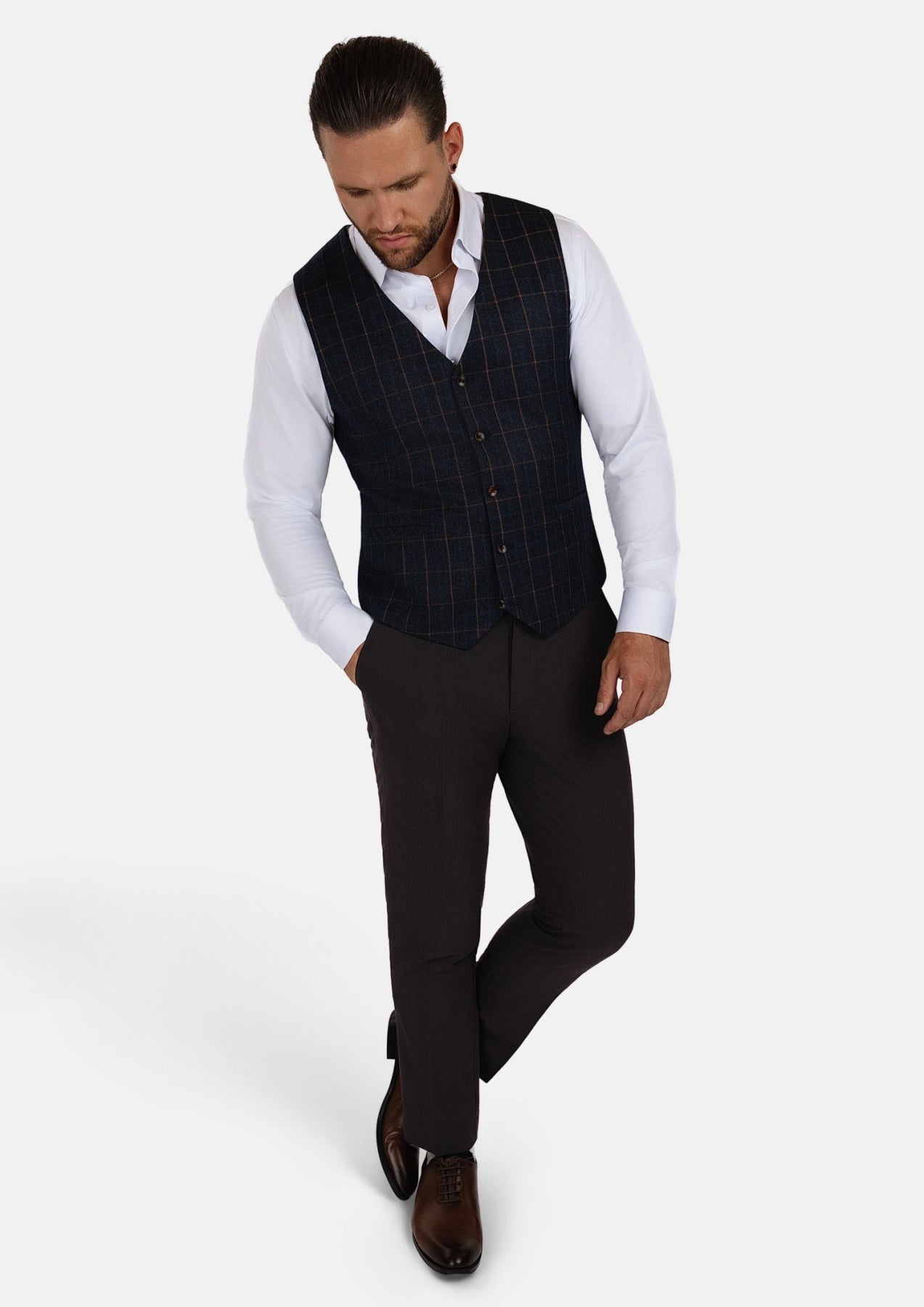 Spruce Blue Flannel Windowpane Vest - SARTORO607