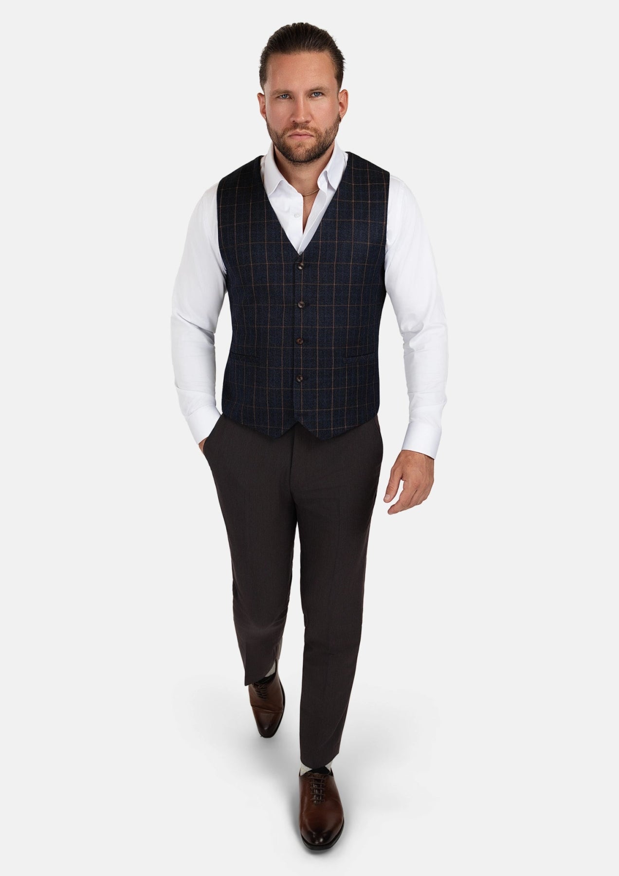 Spruce Blue Flannel Windowpane Vest - SARTORO672