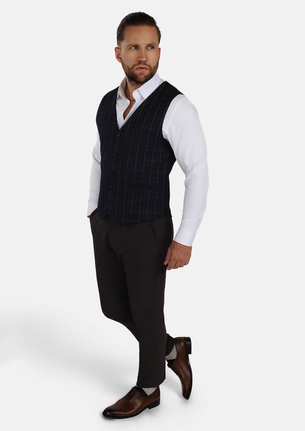 Spruce Blue Flannel Windowpane Vest - SARTORO931