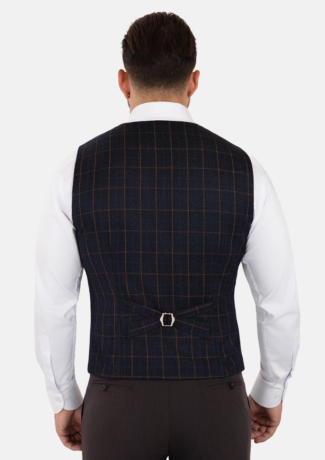 Spruce Blue Flannel Windowpane Vest - SARTORO46