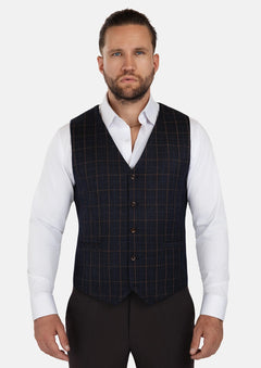 Spruce Blue Flannel Windowpane Vest - SARTORO