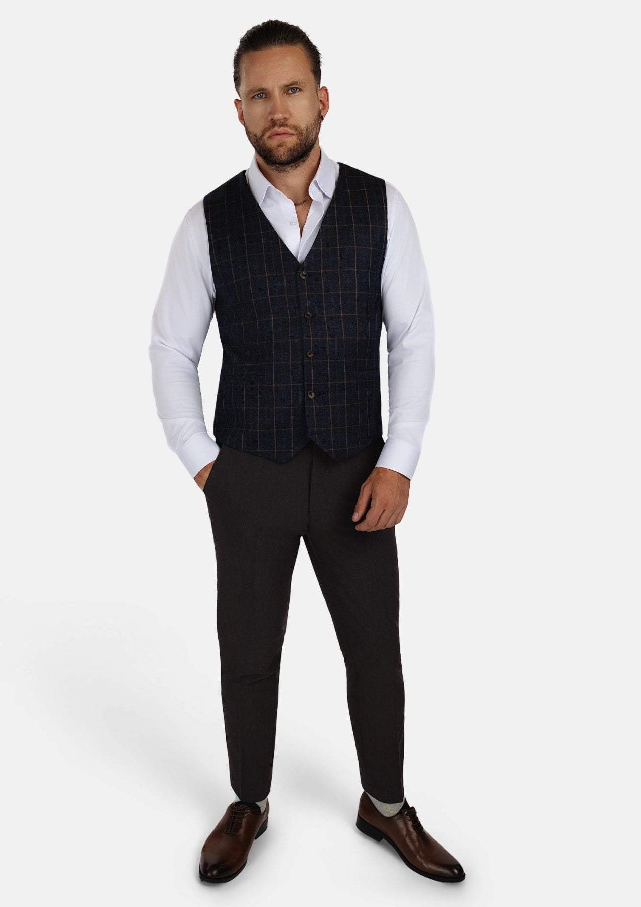 Spruce Blue Flannel Windowpane Vest - SARTORO878