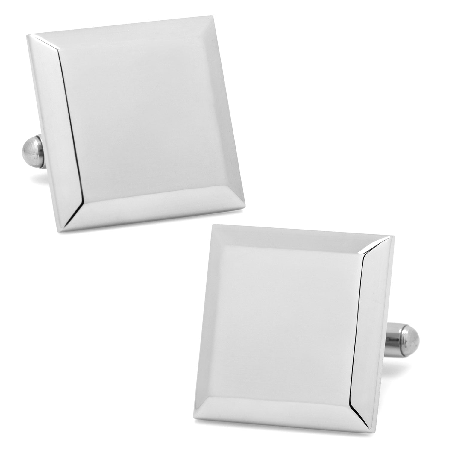 Stainless Steel Beveled Square Engravable Cufflinks and Tie Bar Gift Set - SARTORO755