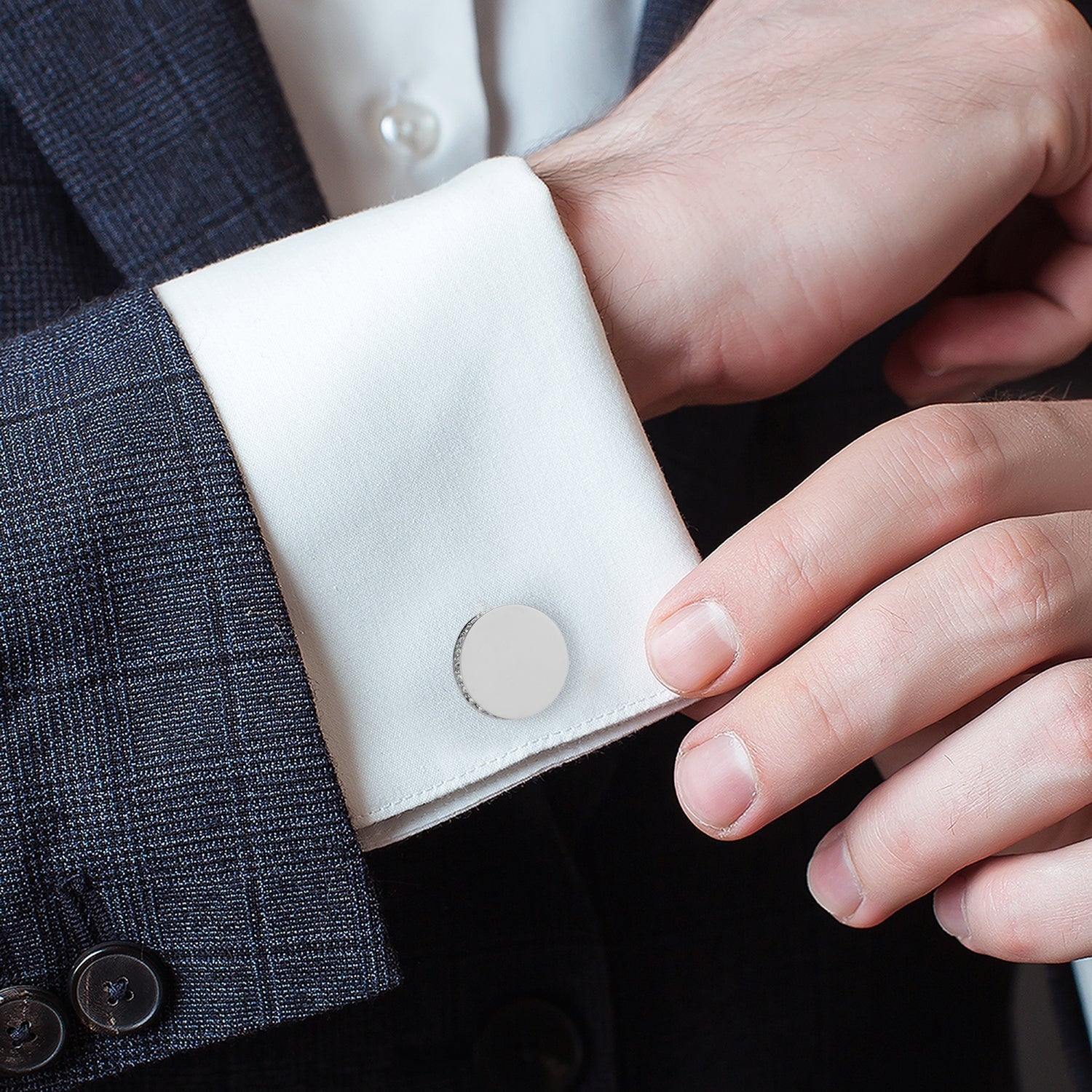 Stainless Steel Engravable Pave Edge Cufflinks - SARTORO678