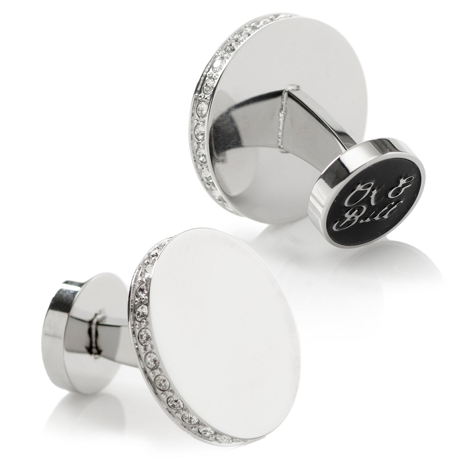 Stainless Steel Engravable Pave Edge Cufflinks - SARTORO242