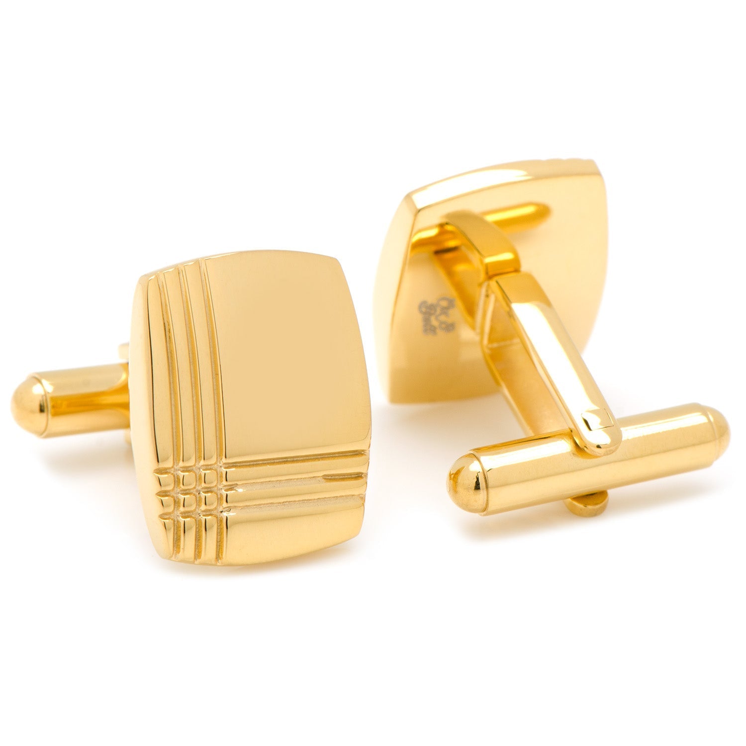 Stainless Steel Gold Tartan Plaid Cufflinks - SARTORO54