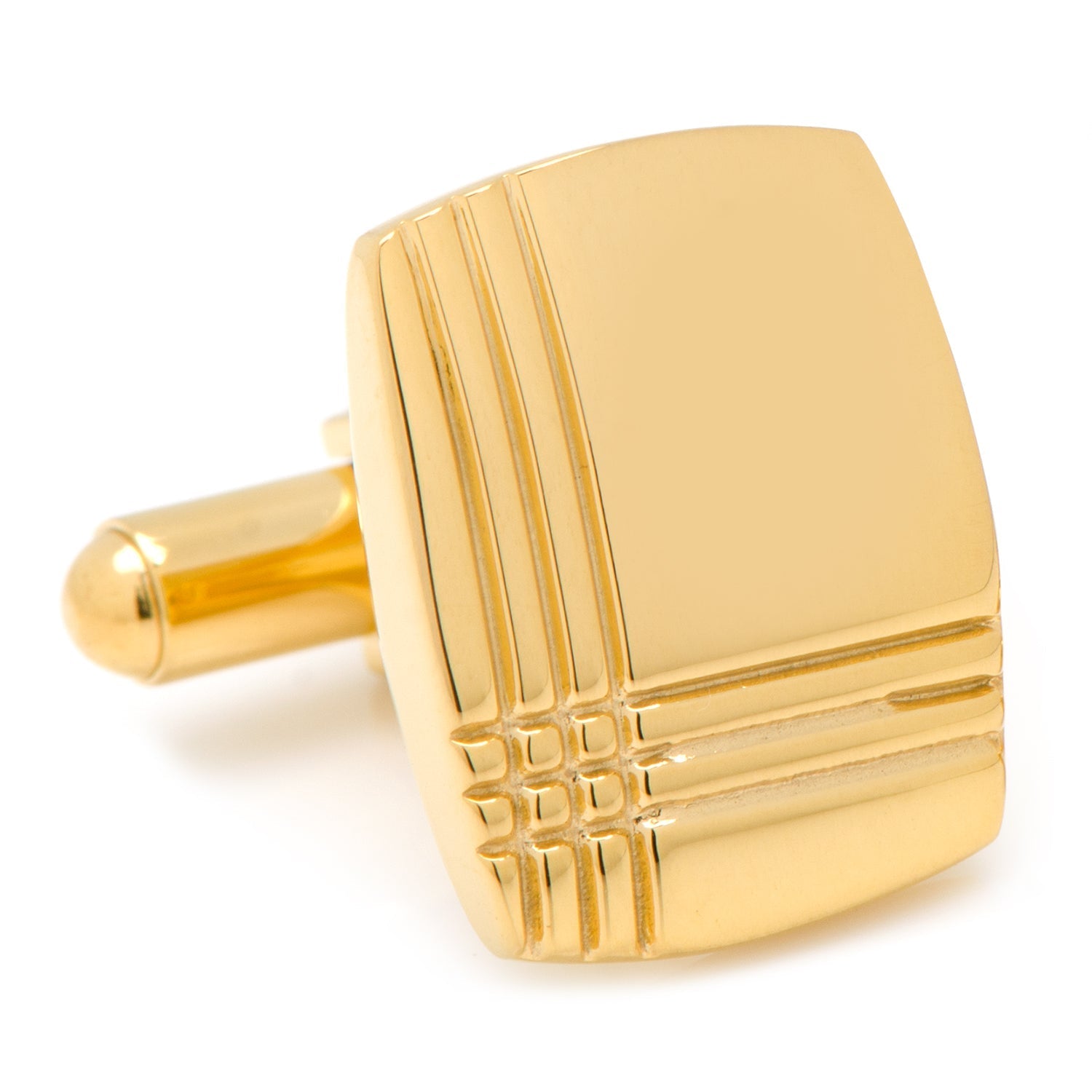 Stainless Steel Gold Tartan Plaid Cufflinks - SARTORO328