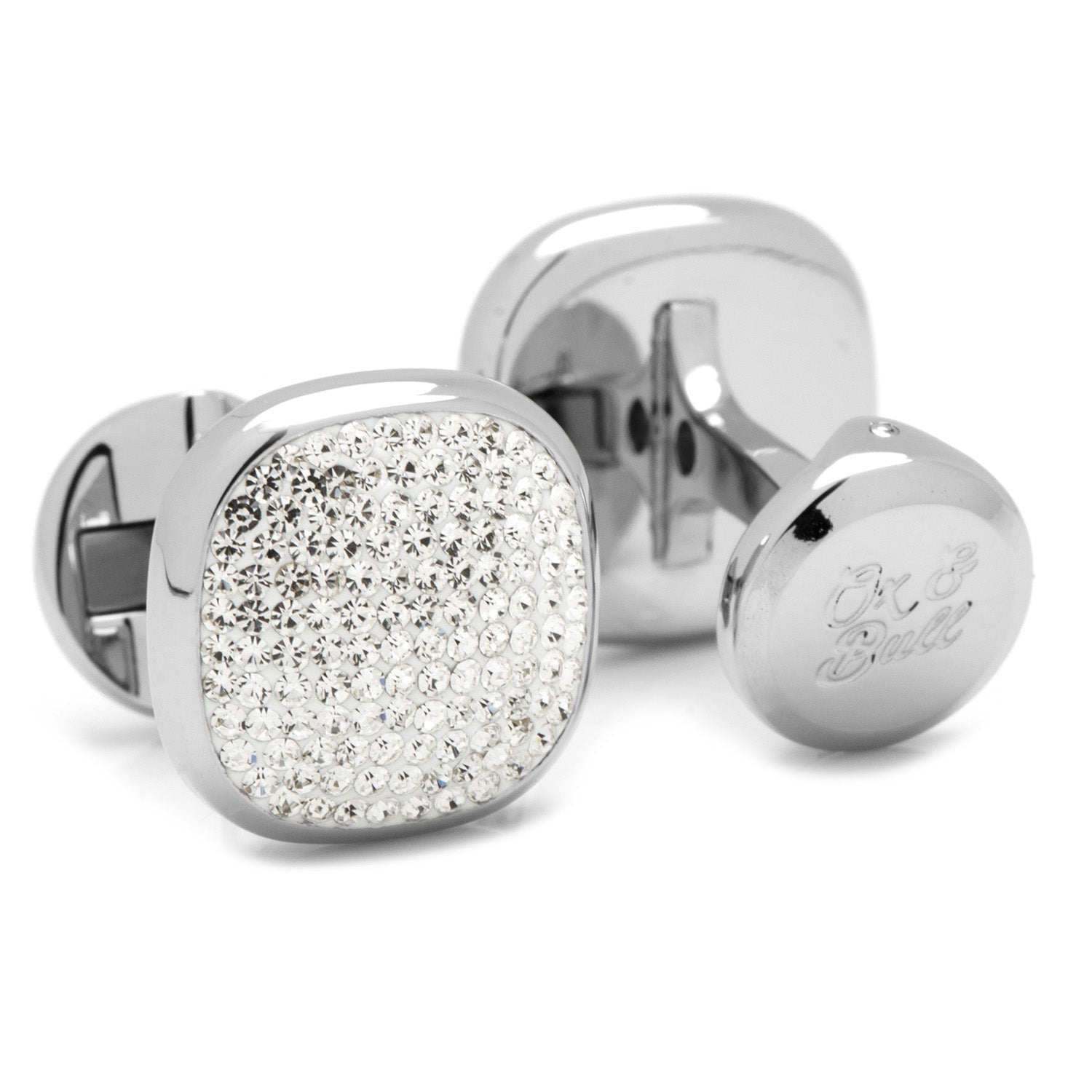 Stainless Steel White Pave Crystal Cufflinks - SARTORO946