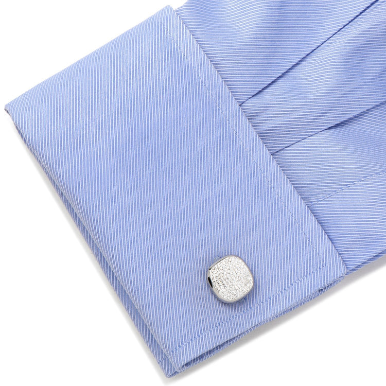 Stainless Steel White Pave Crystal Cufflinks - SARTORO949