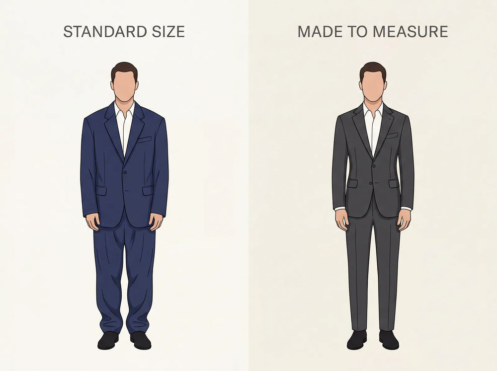 A standard-size suit compared with a made-to-measure suit