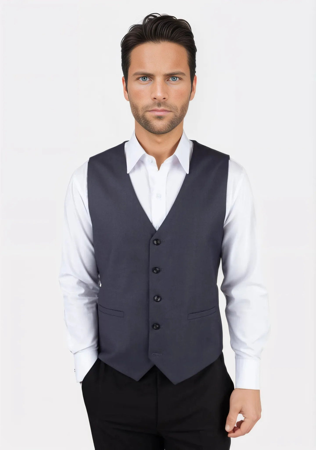 Steel Grey Twill Vest - SARTORO