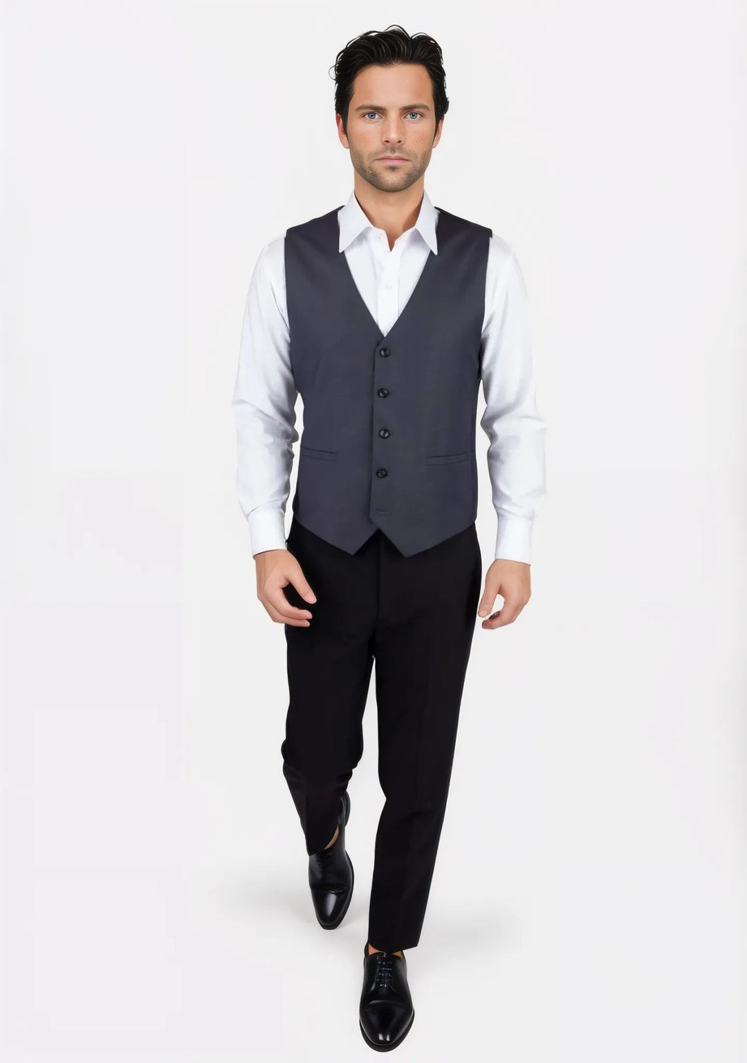 Steel Grey Twill Vest - SARTORO