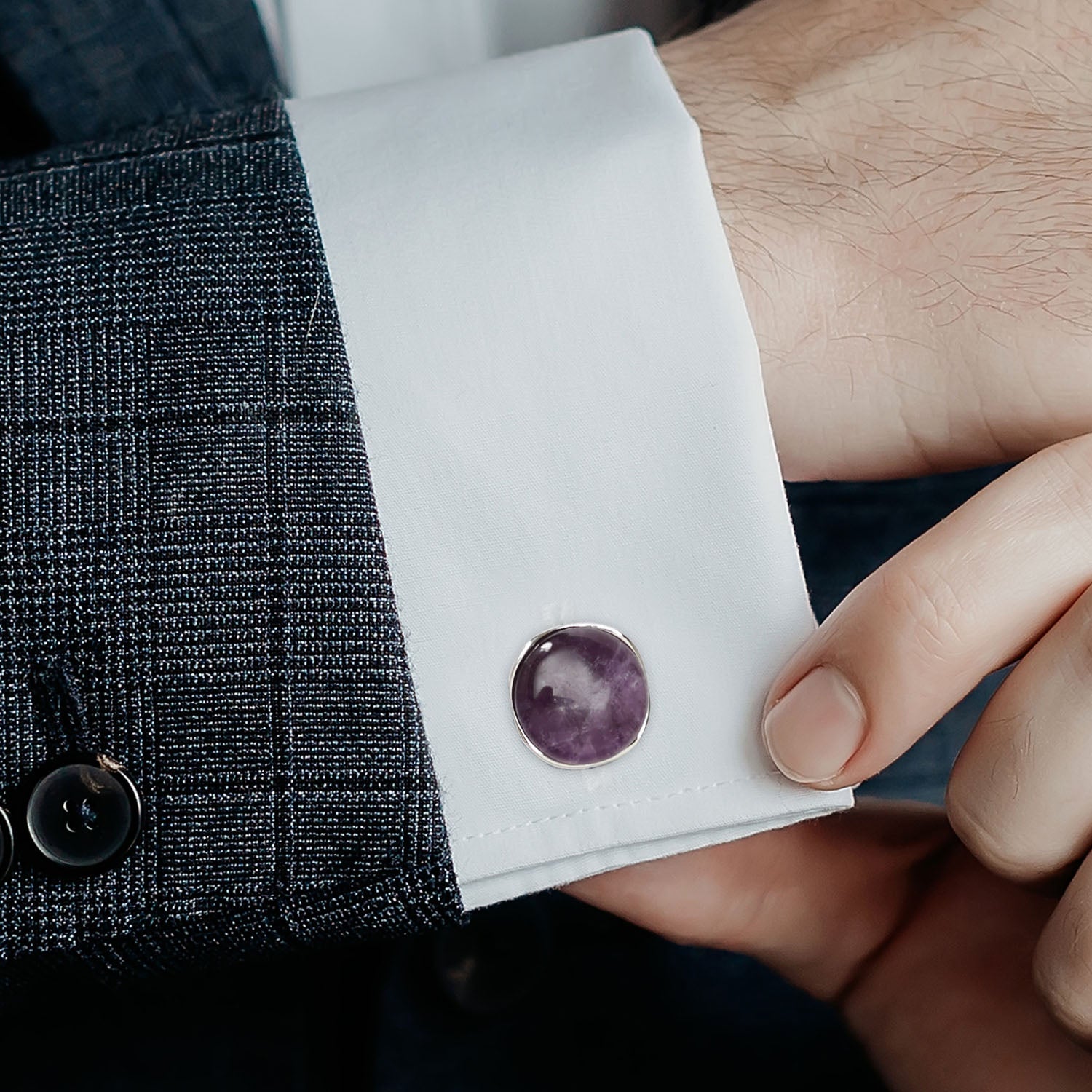 Sterling Silver Classic Formal Amethyst Cufflinks - SARTORO541
