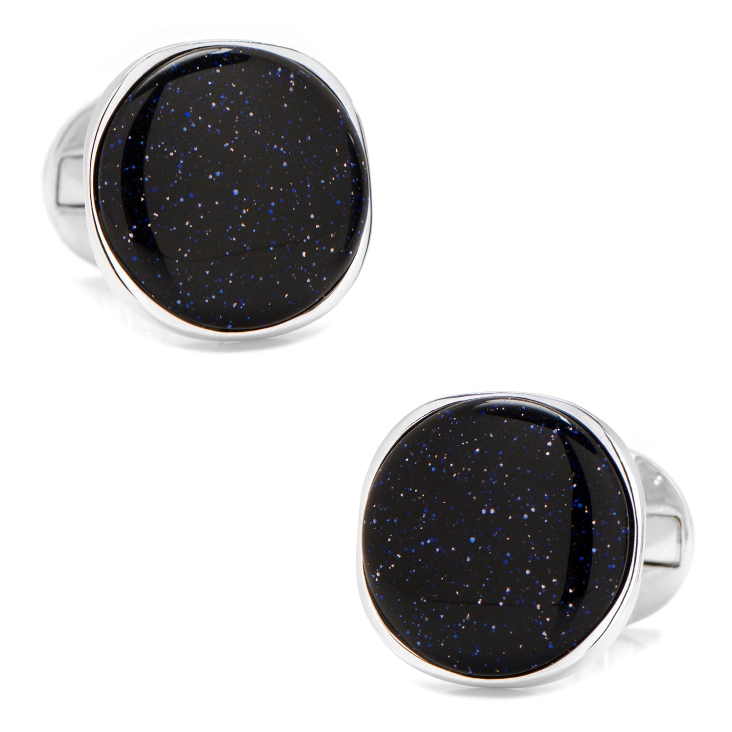 Sterling Silver Classic Round Blue Goldstone Cufflinks584