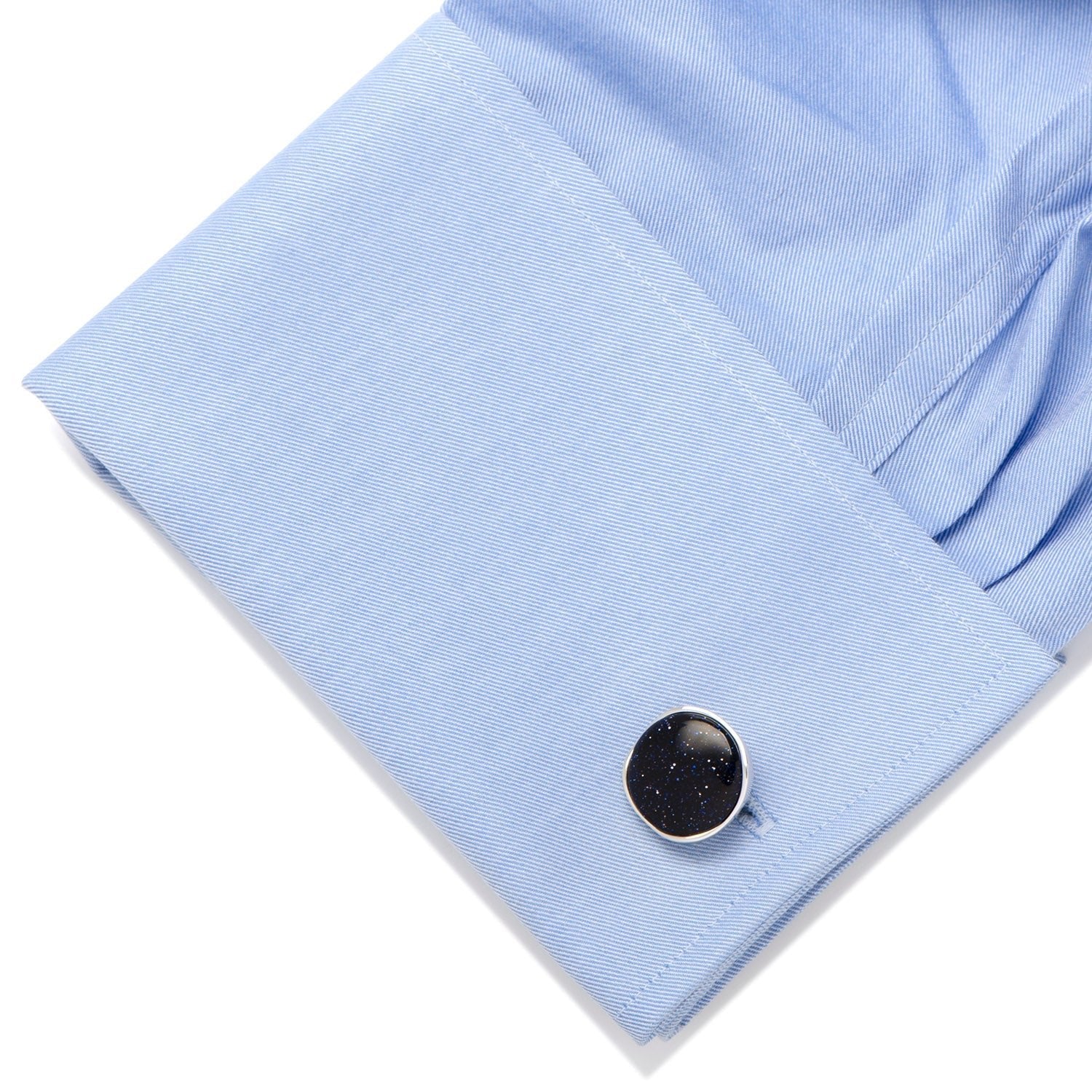 Sterling Silver Classic Round Blue Goldstone Cufflinks - SARTORO168