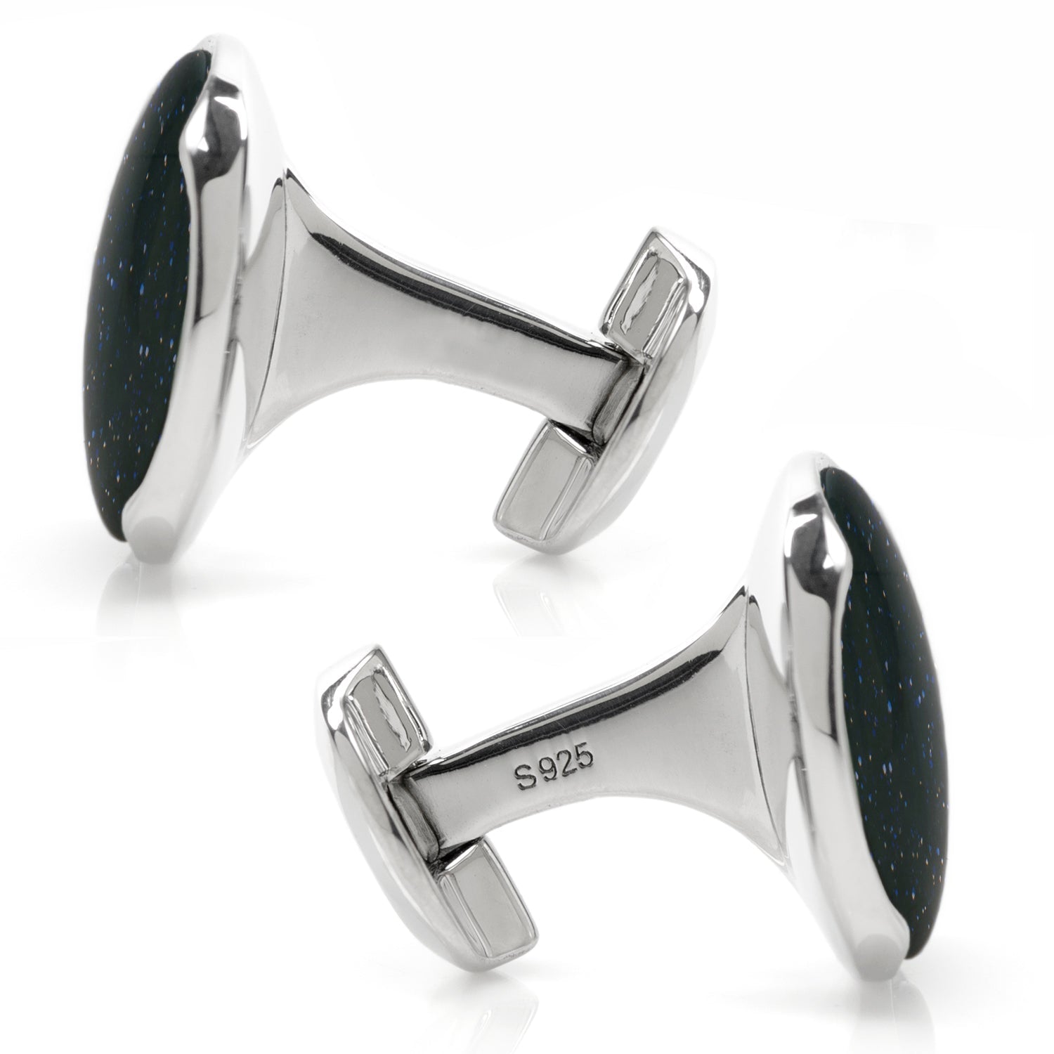 Sterling Silver Classic Round Blue Goldstone Cufflinks - SARTORO904