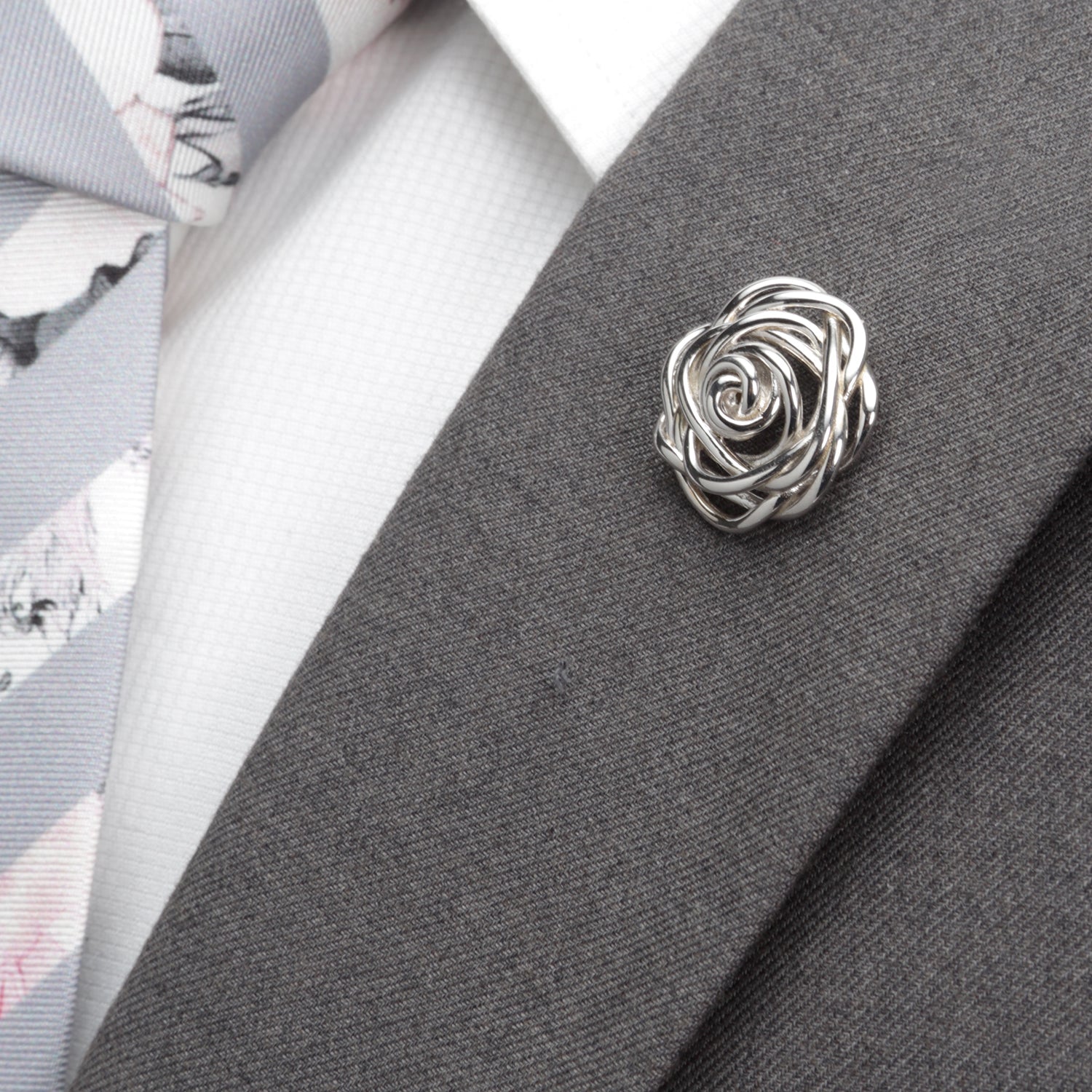 Sterling Silver Rhodium Plated Rose Lapel Pin - SARTORO750