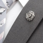 Sterling Silver Rhodium Plated Rose Lapel Pin - SARTORO395