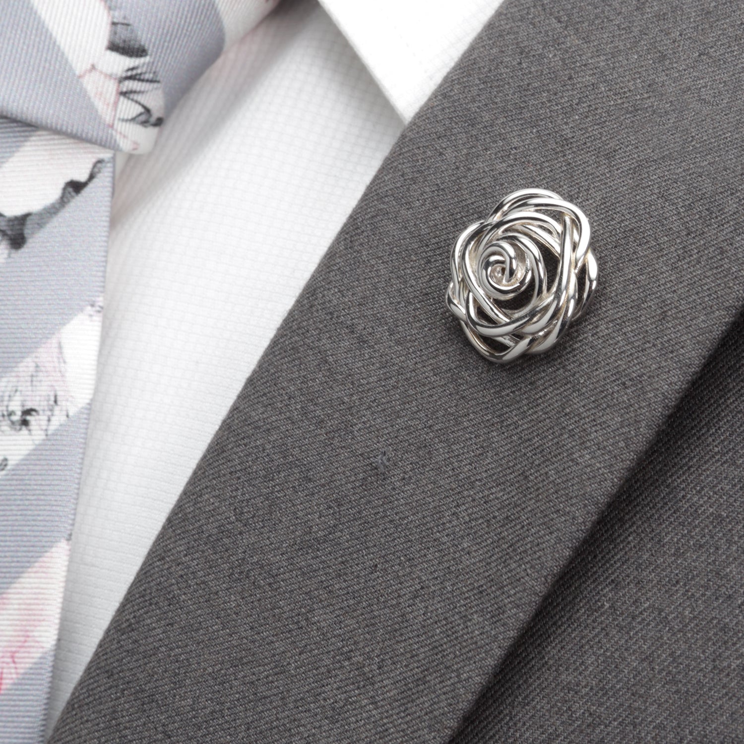 Sterling Silver Rhodium Plated Rose Lapel Pin - SARTORO628