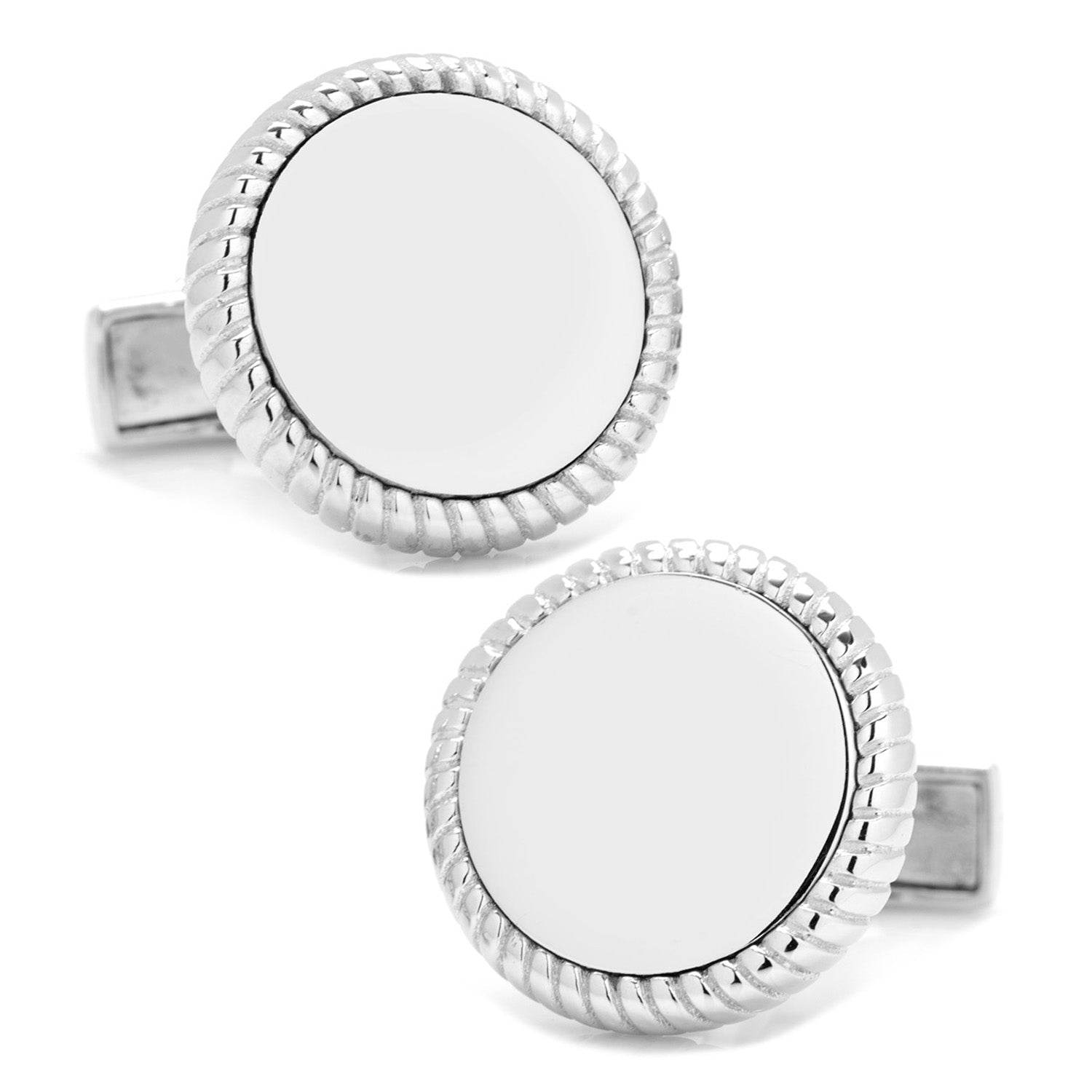 Sterling Silver Rope Border Engravable Round Cufflinks - SARTORO894