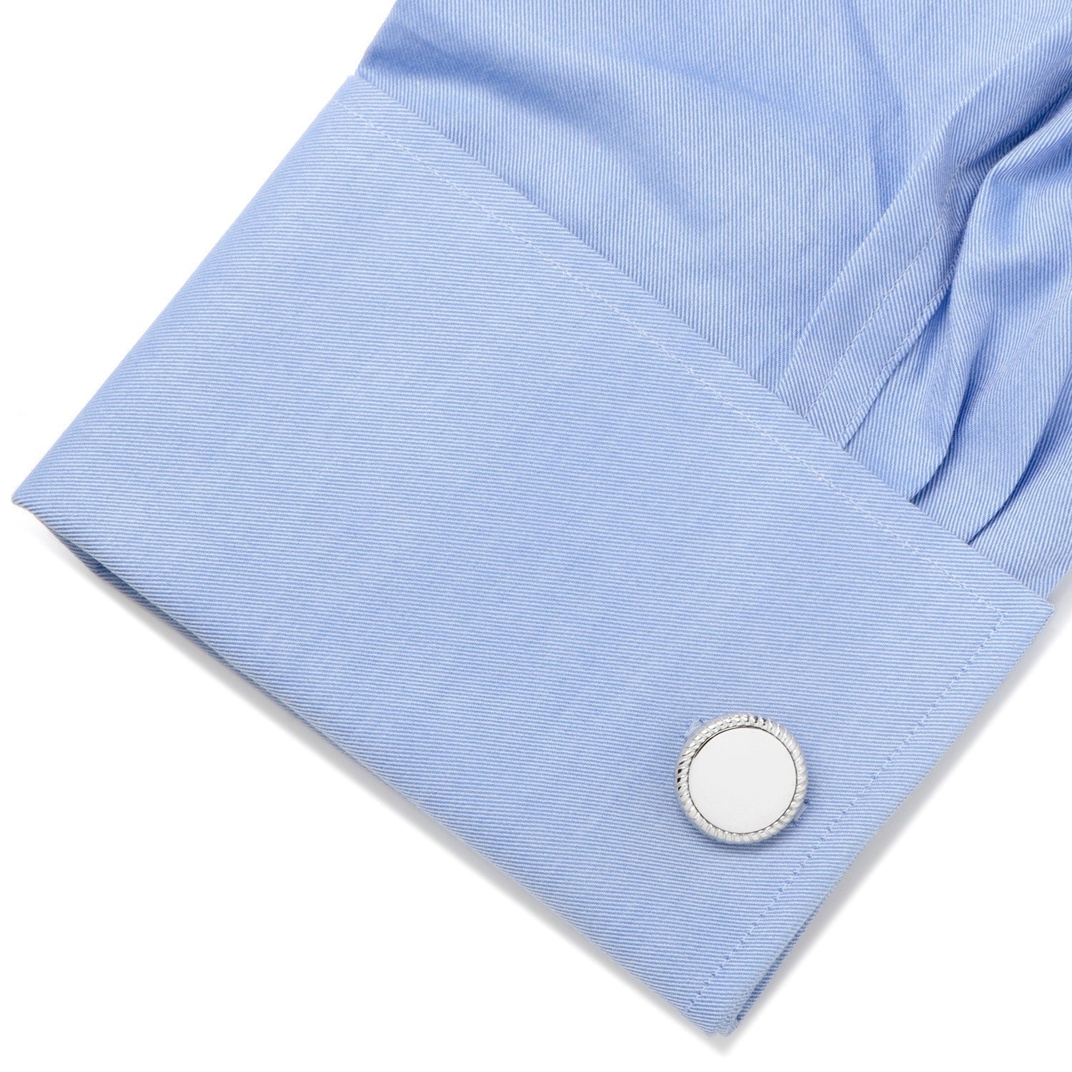 Sterling Silver Rope Border Engravable Round Cufflinks - SARTORO892
