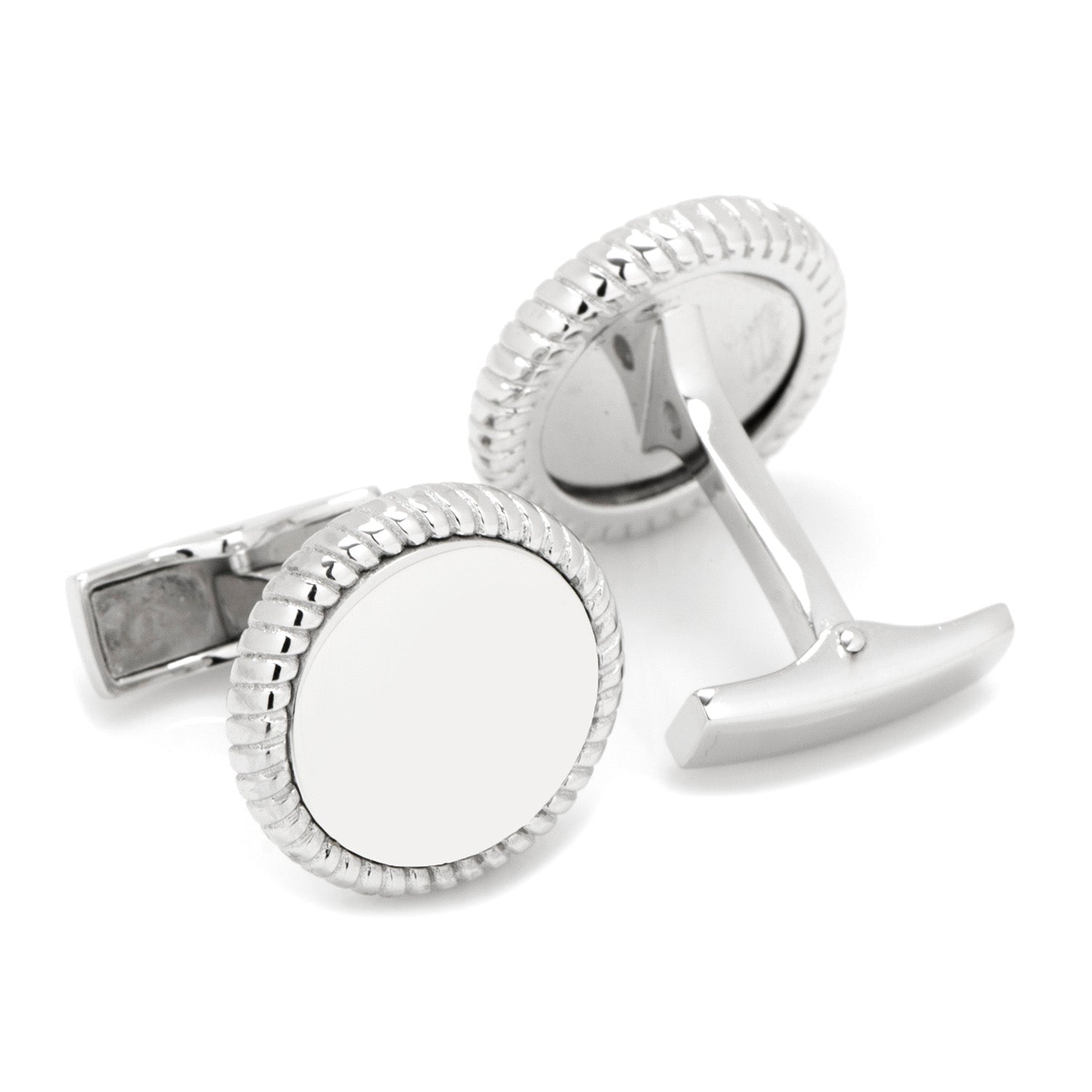Sterling Silver Rope Border Engravable Round Cufflinks - SARTORO570