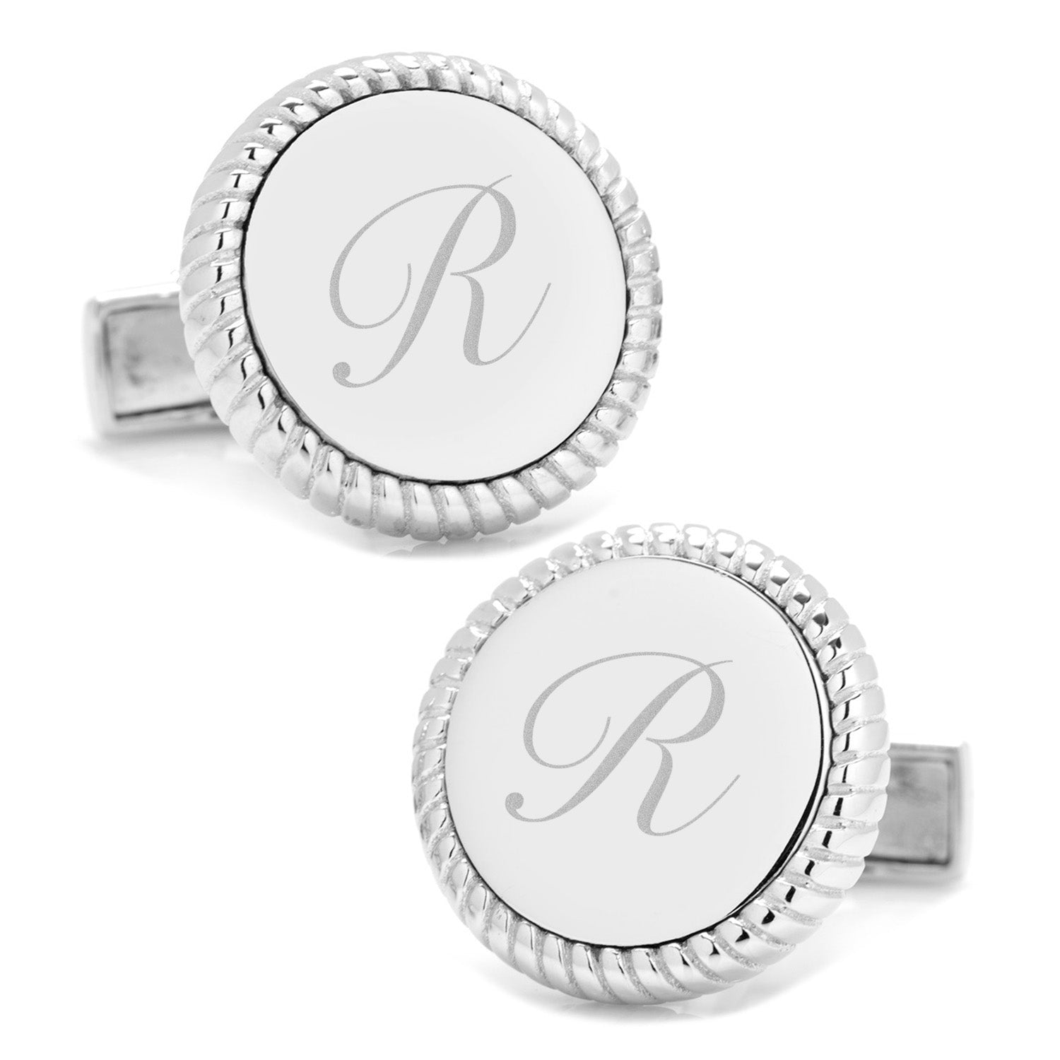 Sterling Silver Rope Border Engravable Round Cufflinks - SARTORO964