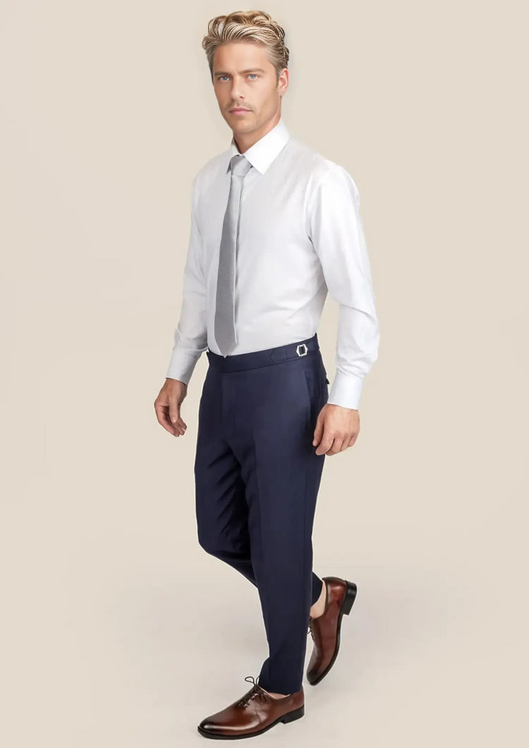 Stratos Blue Sharkskin Pants - SARTORO