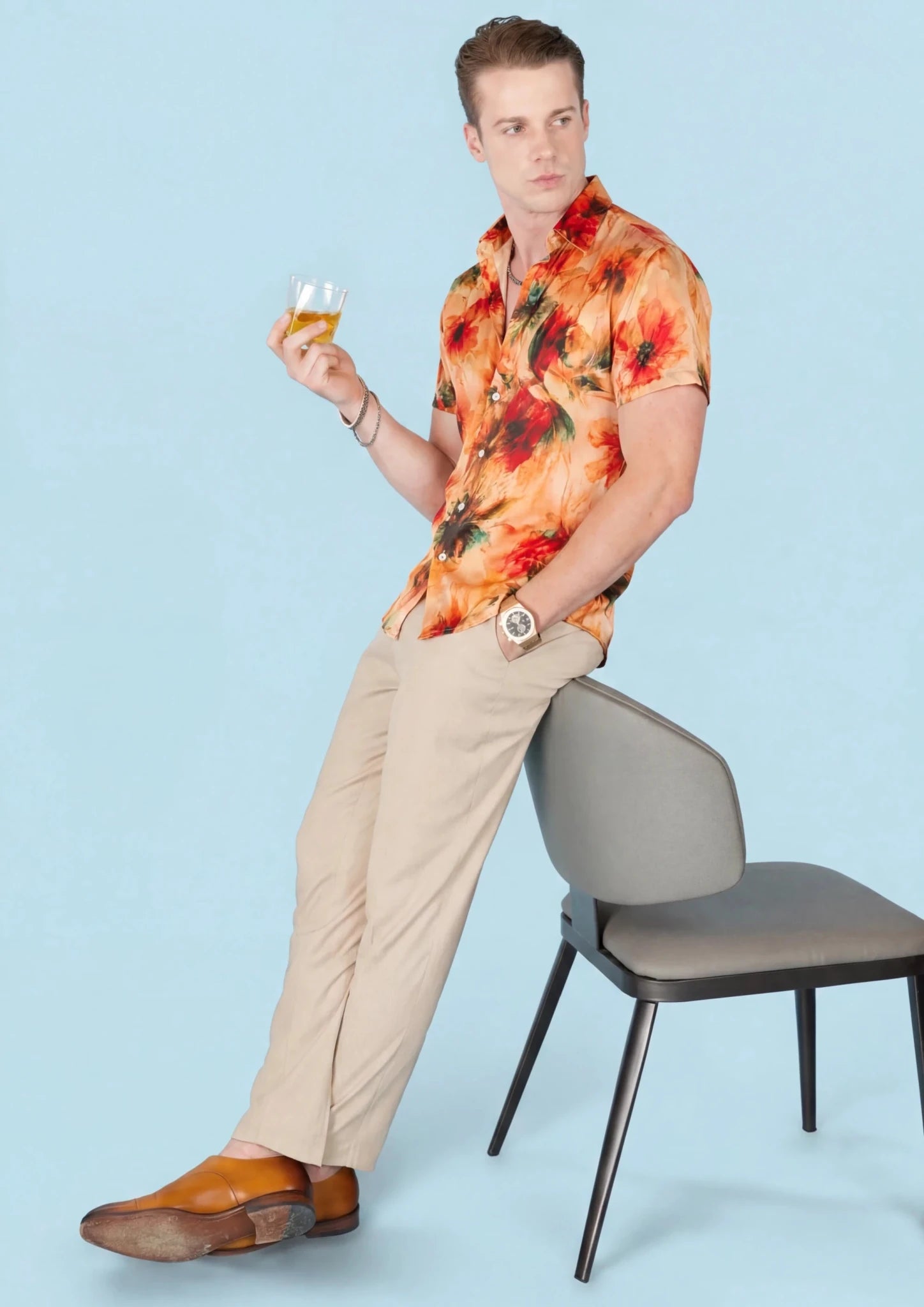 Sunset Poppy Silk Shirt - SARTORO826