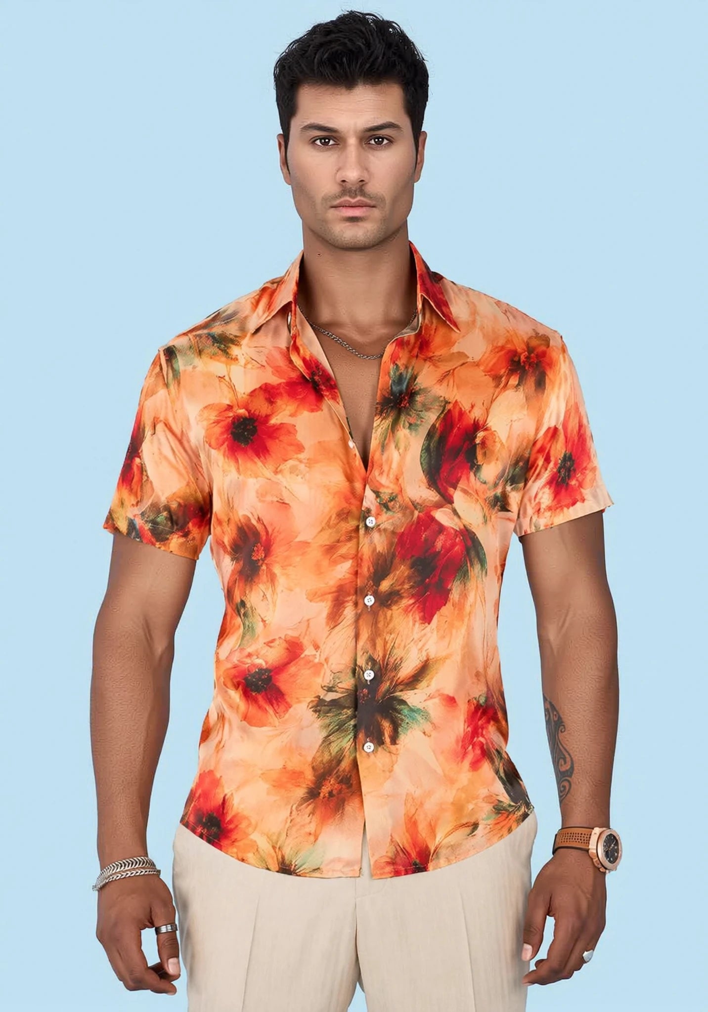 Sunset Poppy Silk Shirt581