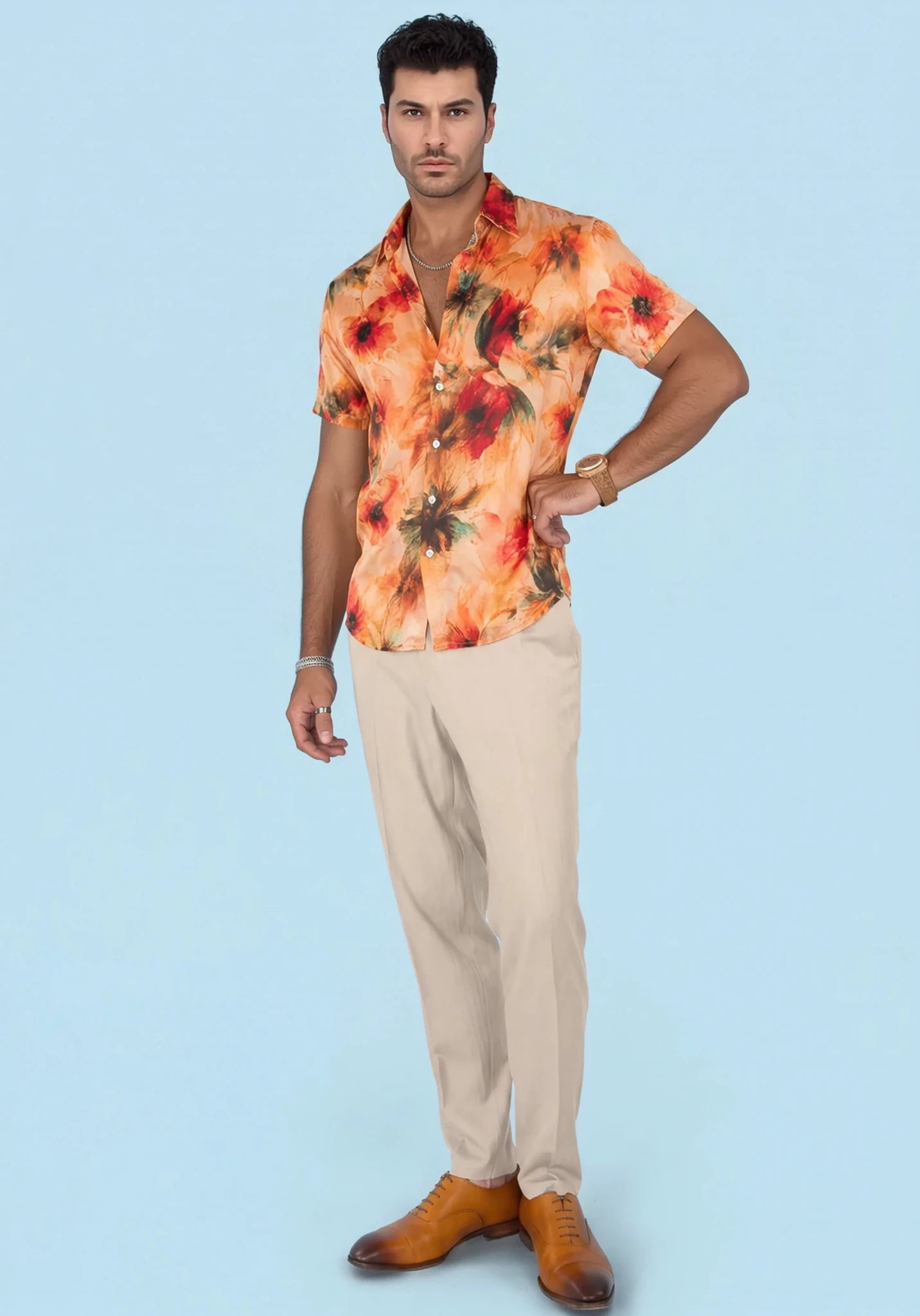 Sunset Poppy Silk Shirt - SARTORO80