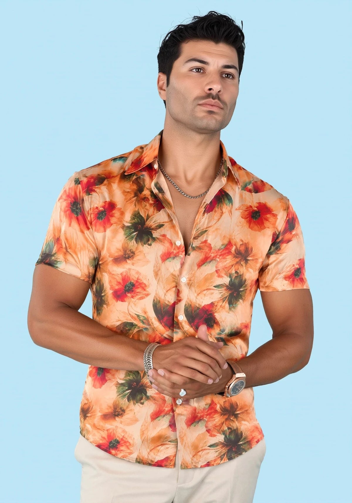 Sunset Poppy Silk Shirt - SARTORO55