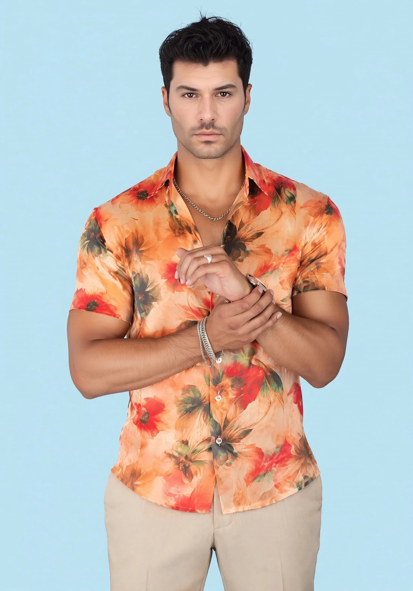 Sunset Poppy Silk Shirt - SARTORO361