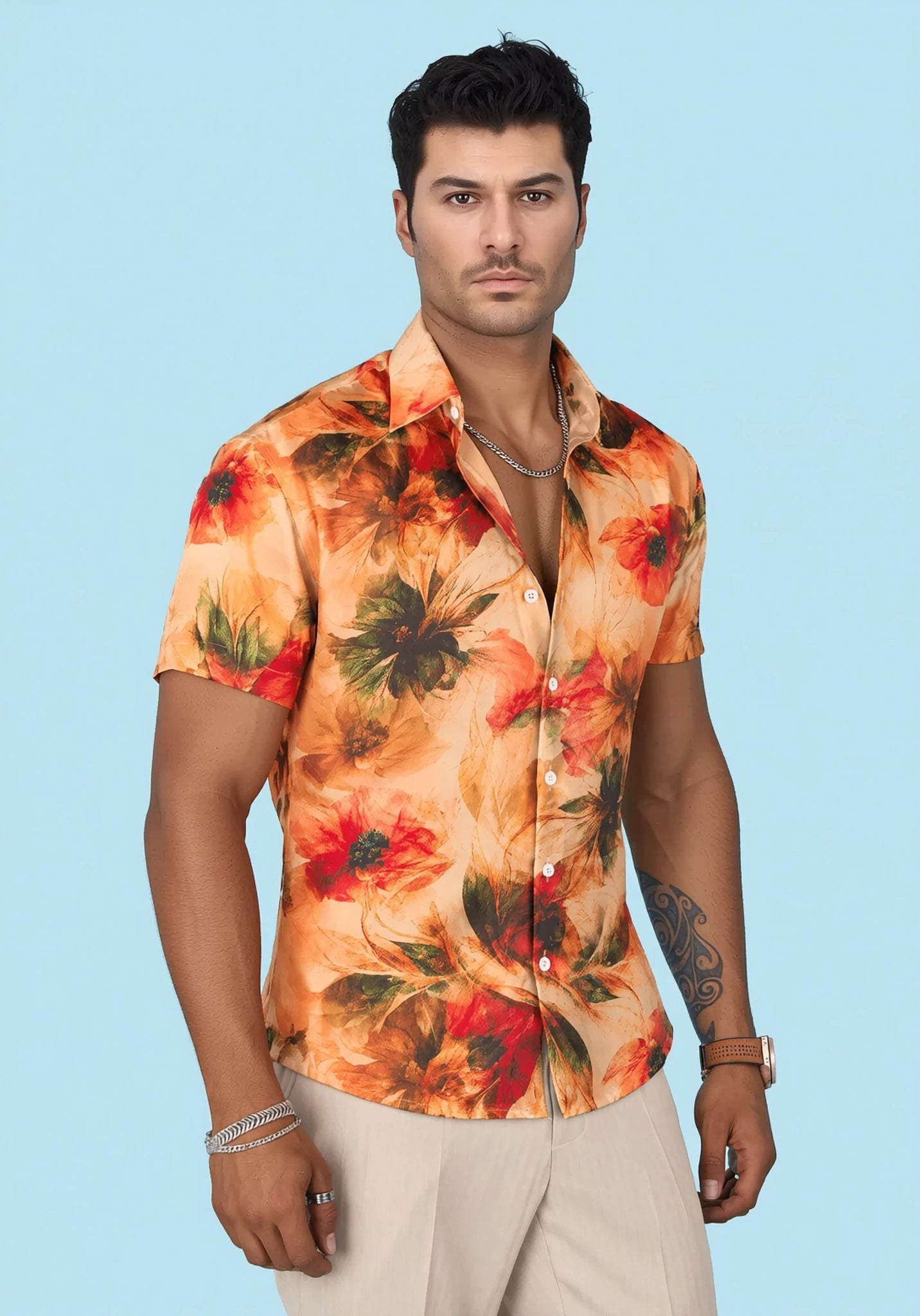Sunset Poppy Silk Shirt - SARTORO894