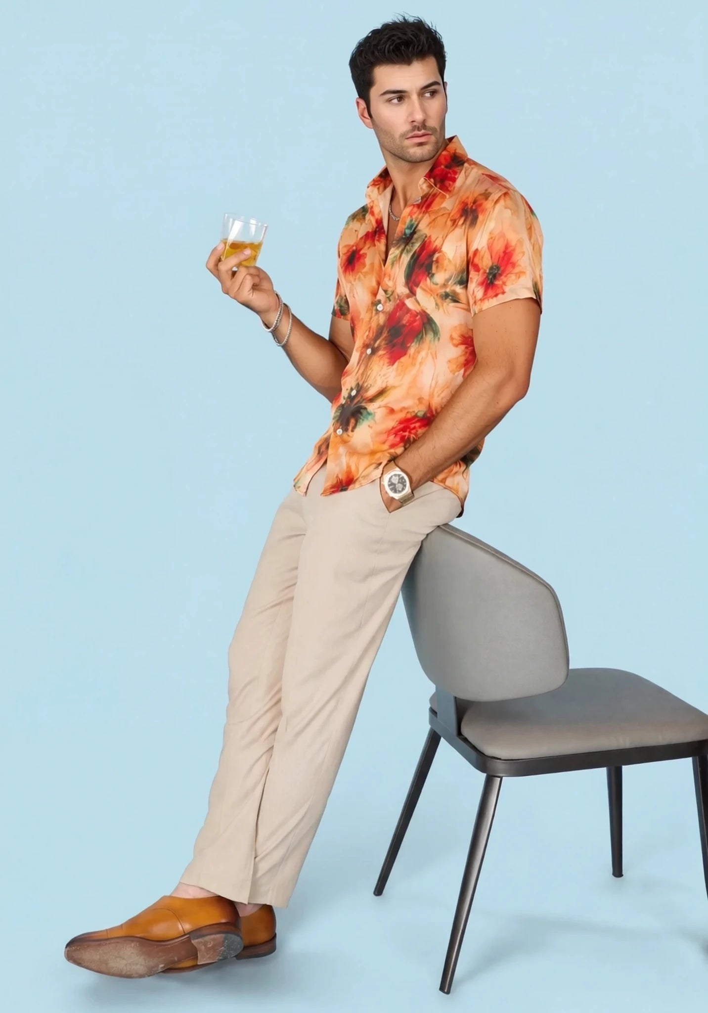 Sunset Poppy Silk Shirt - SARTORO759