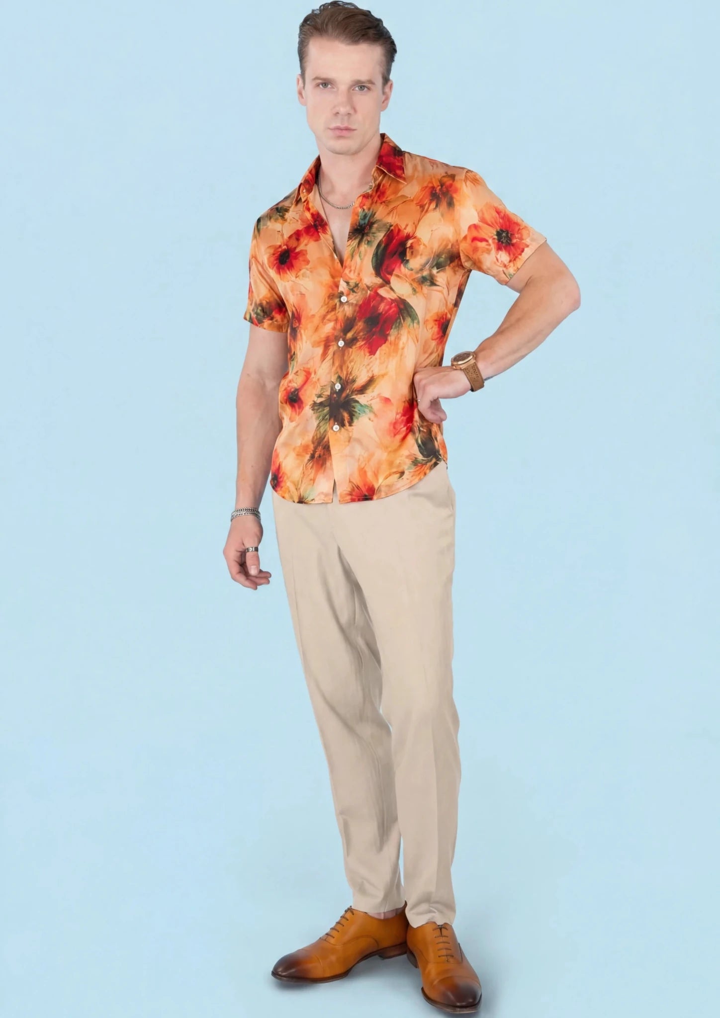 Sunset Poppy Silk Shirt - SARTORO793