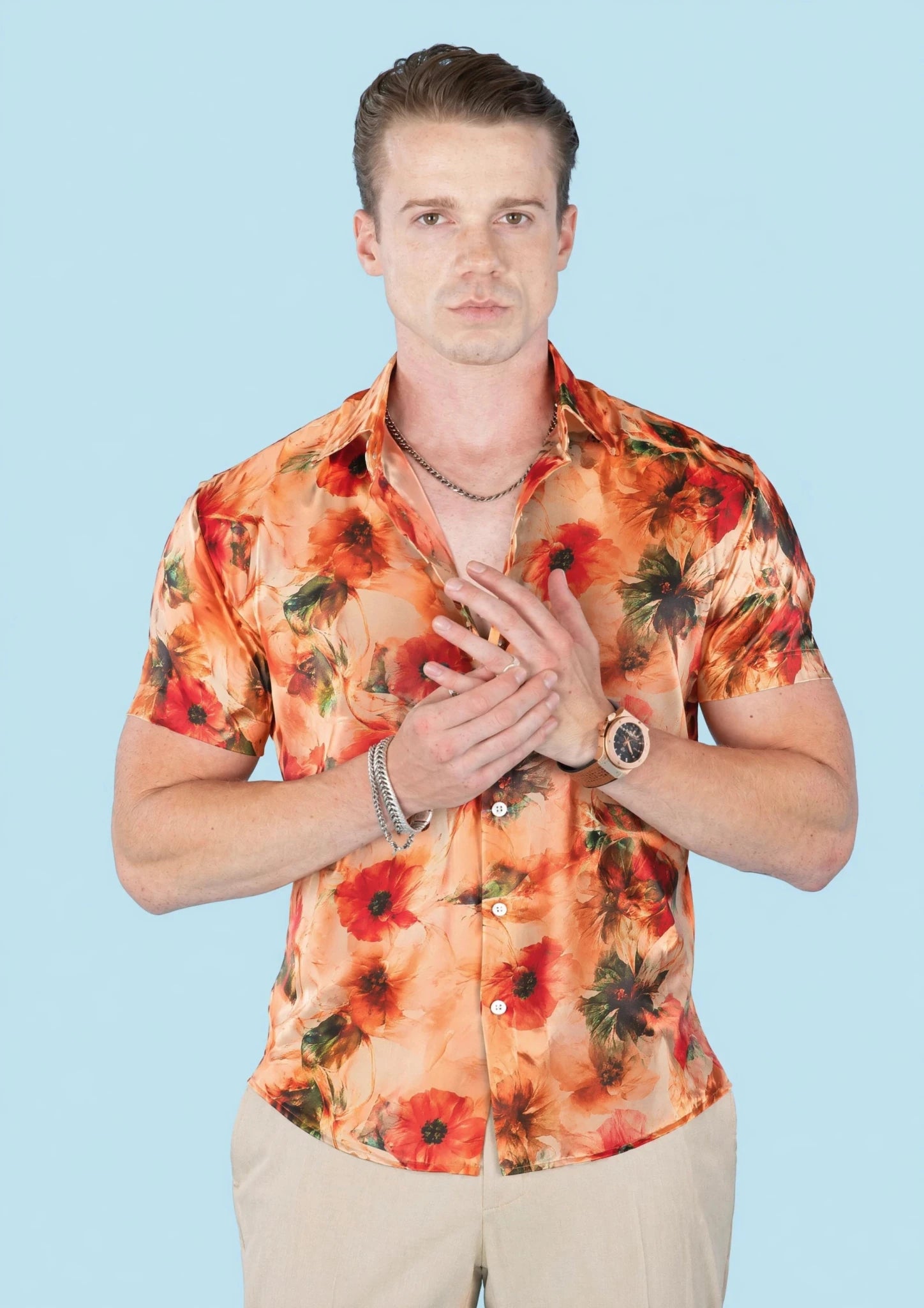Sunset Poppy Silk Shirt - SARTORO536