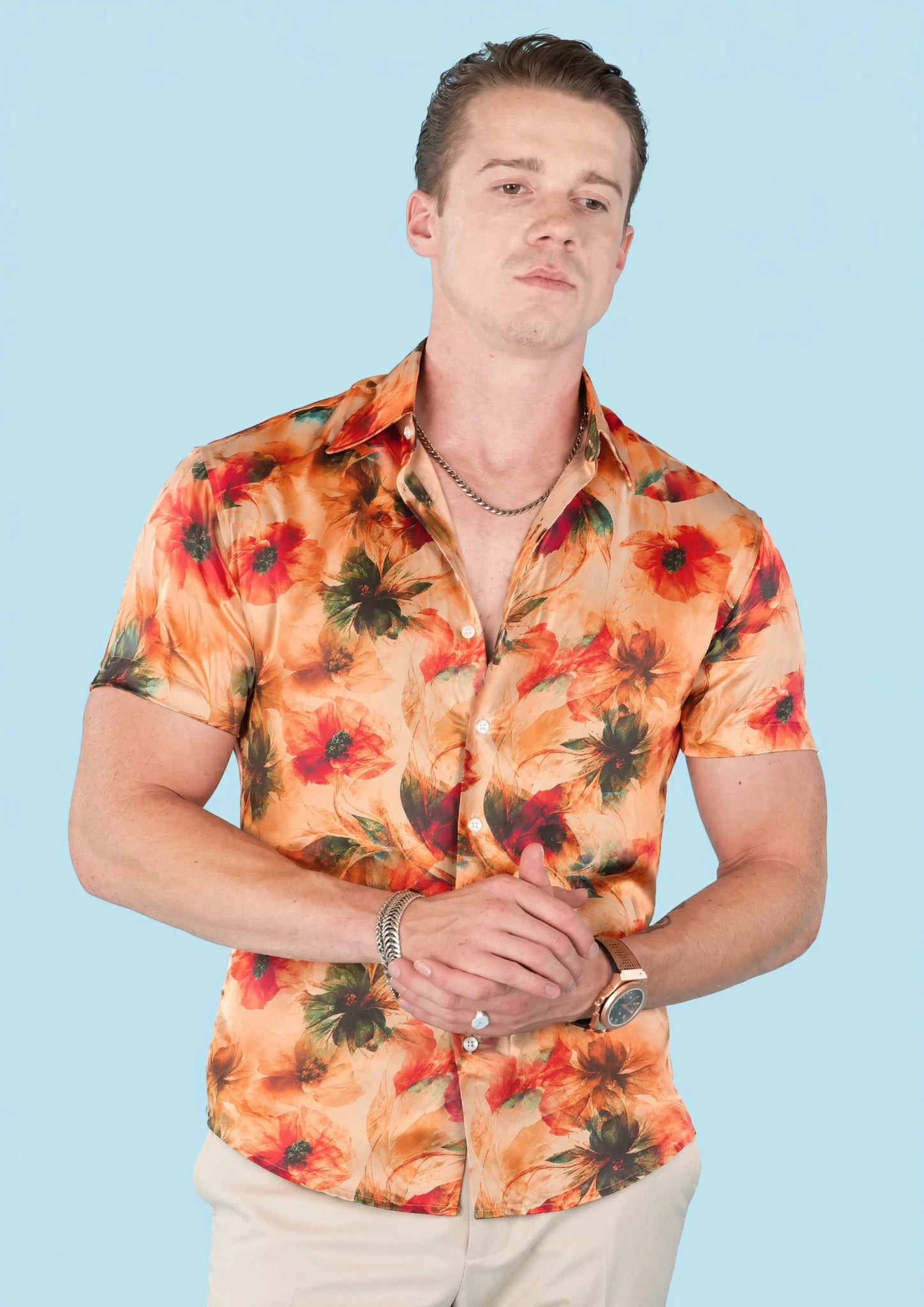 Sunset Poppy Silk Shirt - SARTORO188
