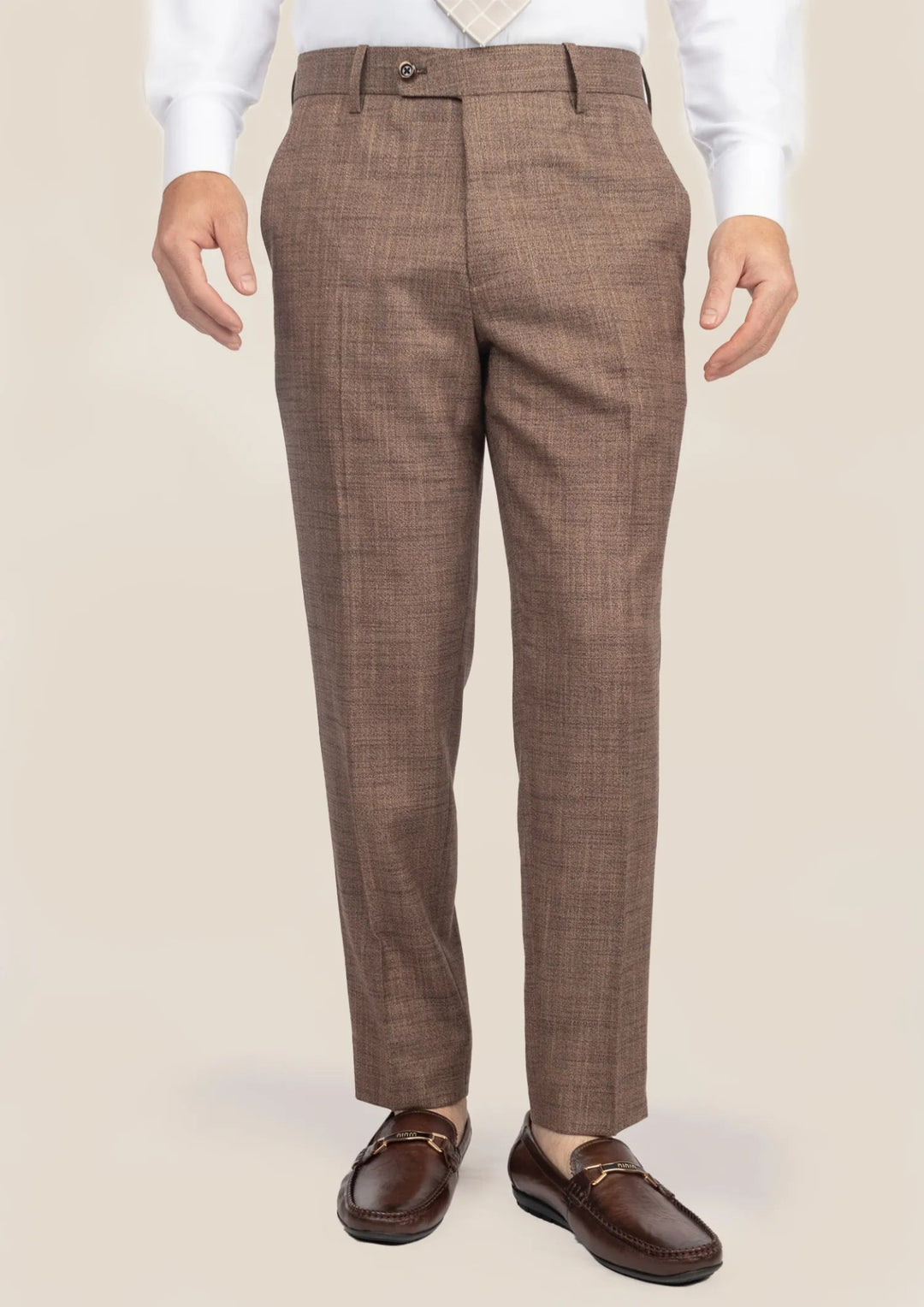 Tawny Brown Hopsack Pants - SARTORO